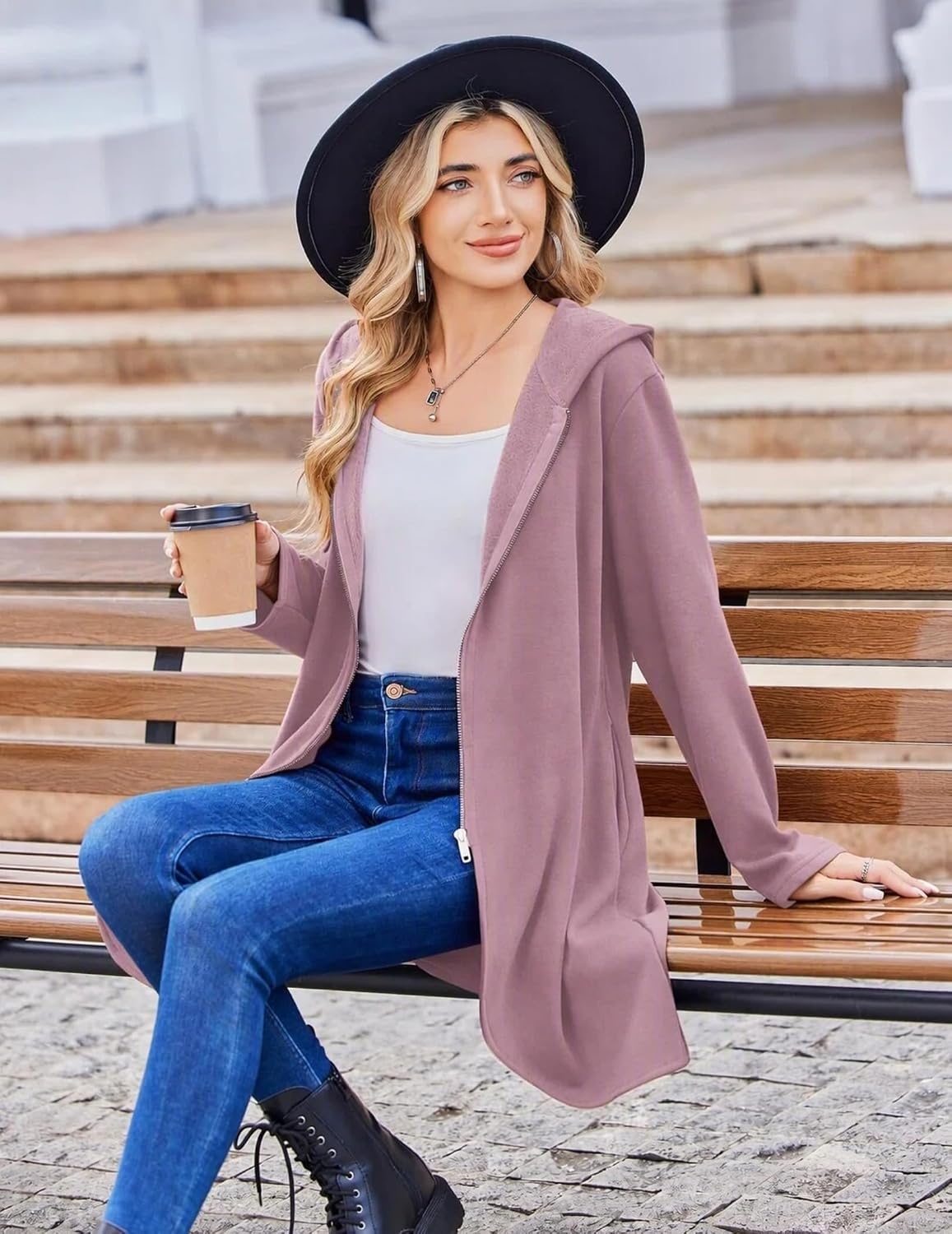 image:imageZeagoo Womens Zip Up Hoodies 2026 with PocketGray Pink