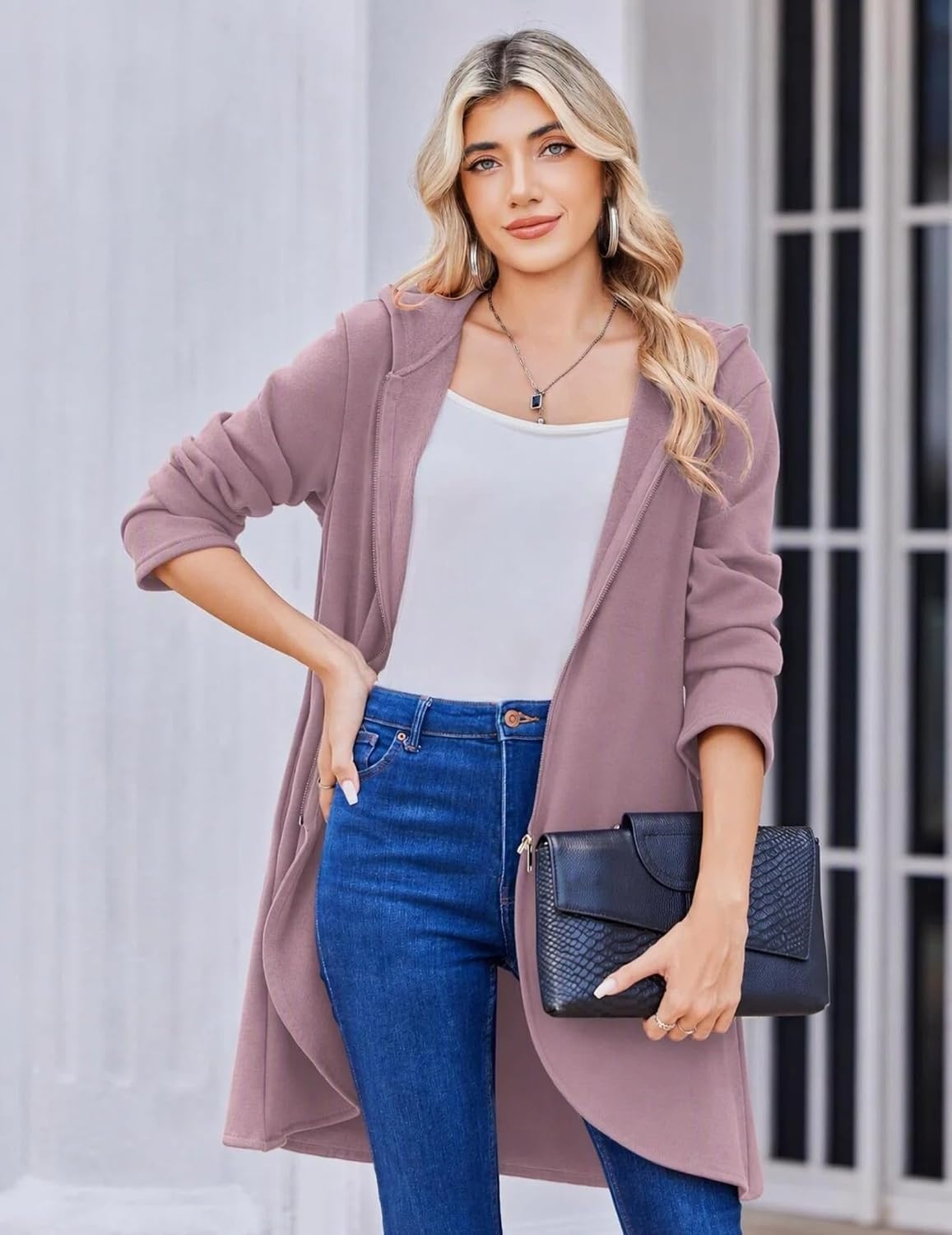 image:imageZeagoo Womens Zip Up Hoodies 2026 with PocketGray Pink