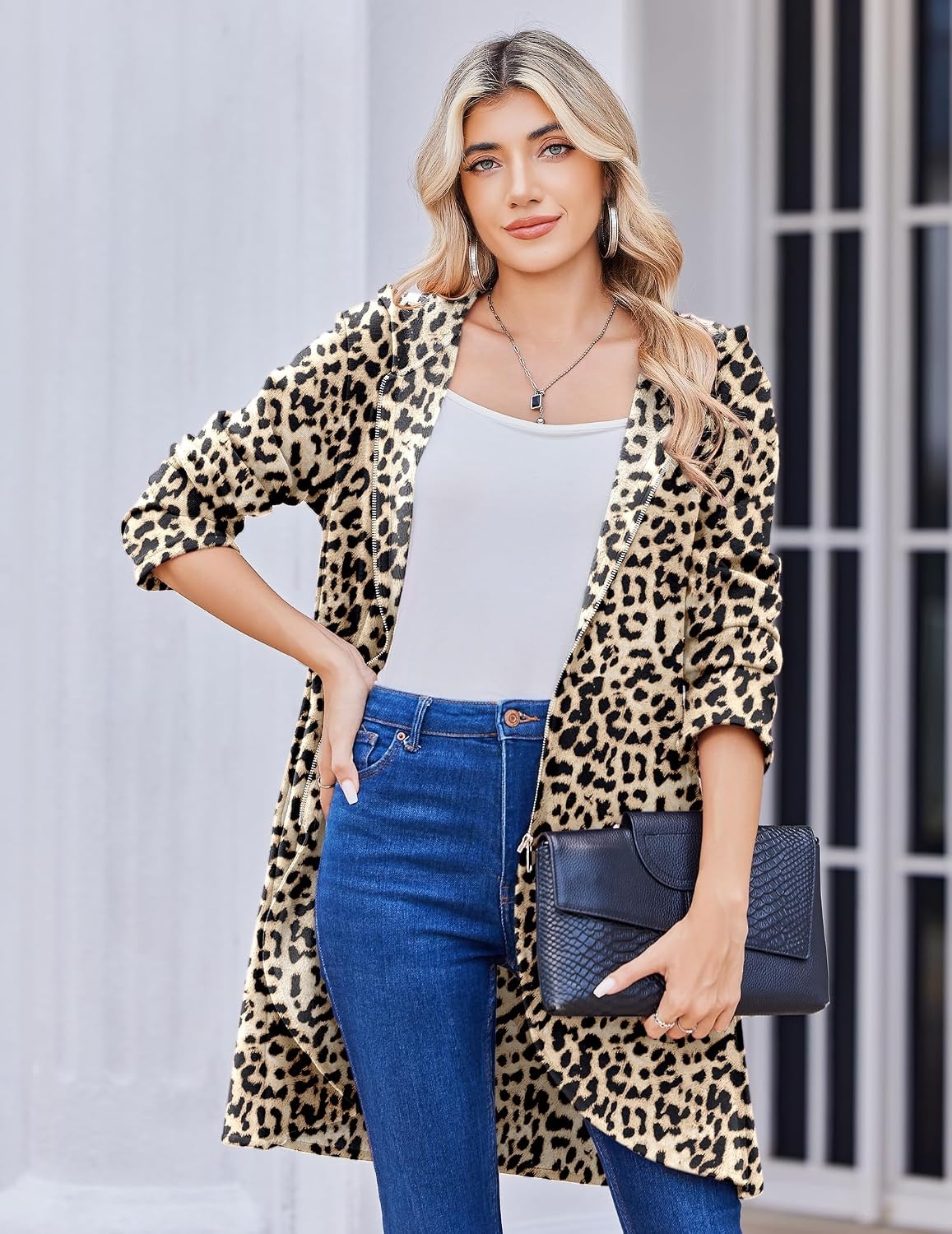 image:imageZeagoo Womens Zip Up Hoodies 2026 with PocketLeopard Print