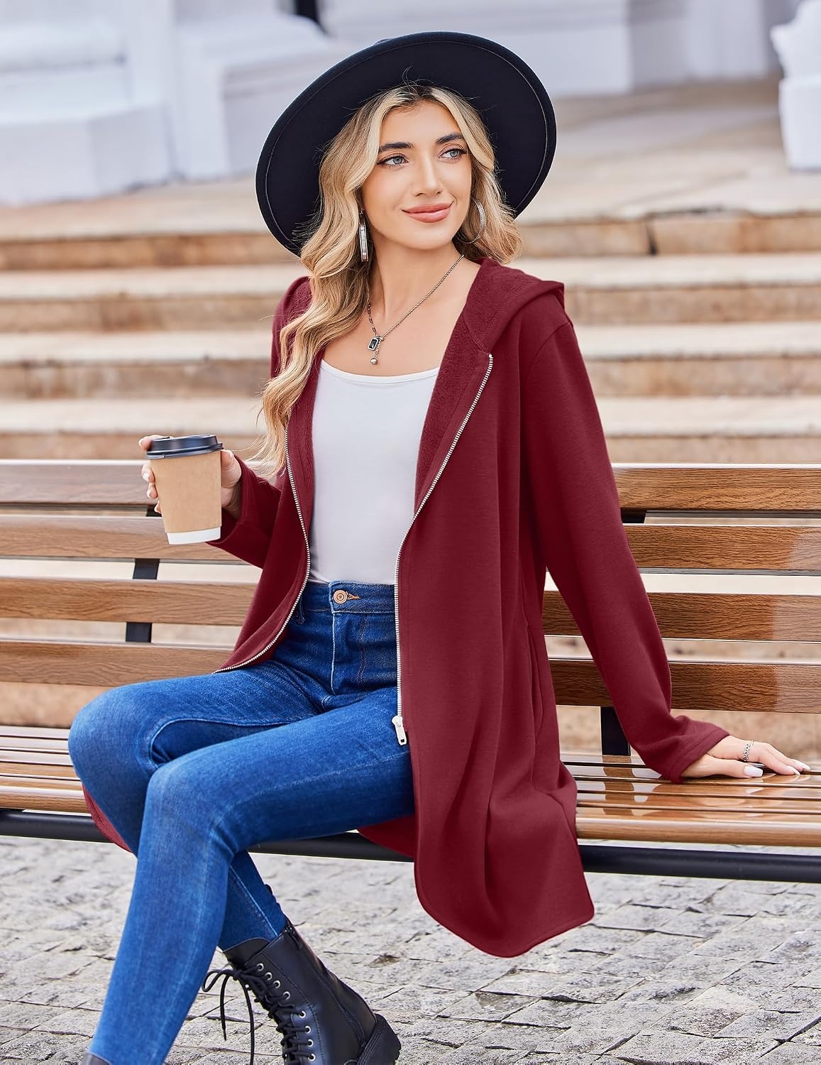 image:imageZeagoo Womens Zip Up Hoodies 2026 with PocketWine Red
