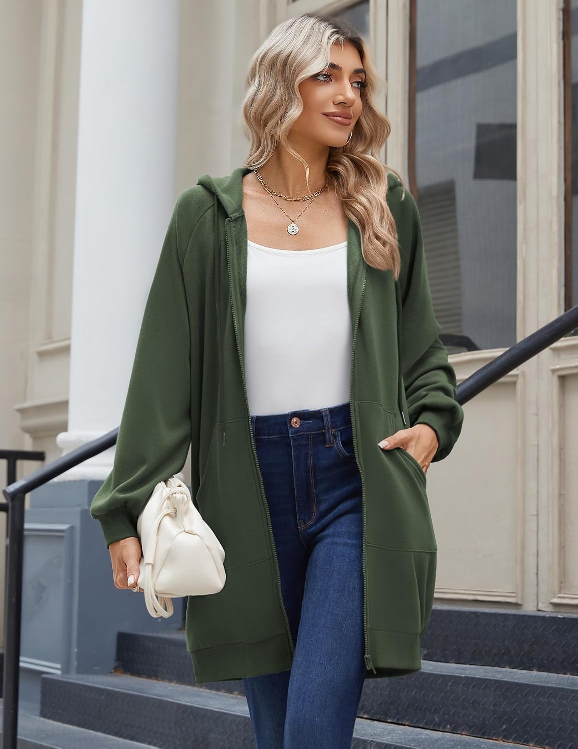 image:imageZeagoo Womens Zip Up Hoodies Long Sleeve Long Tunic Sweatshirts OversizedArmy Green