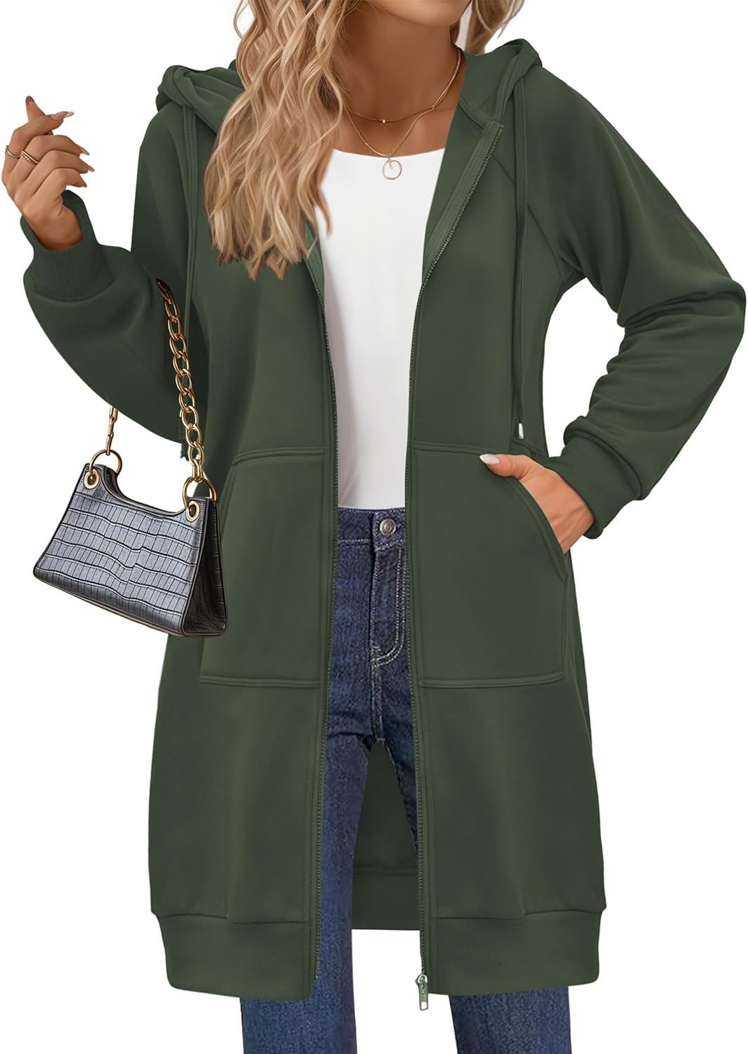 image:imageZeagoo Womens Zip Up Hoodies Long Sleeve Long Tunic Sweatshirts OversizedArmy Green