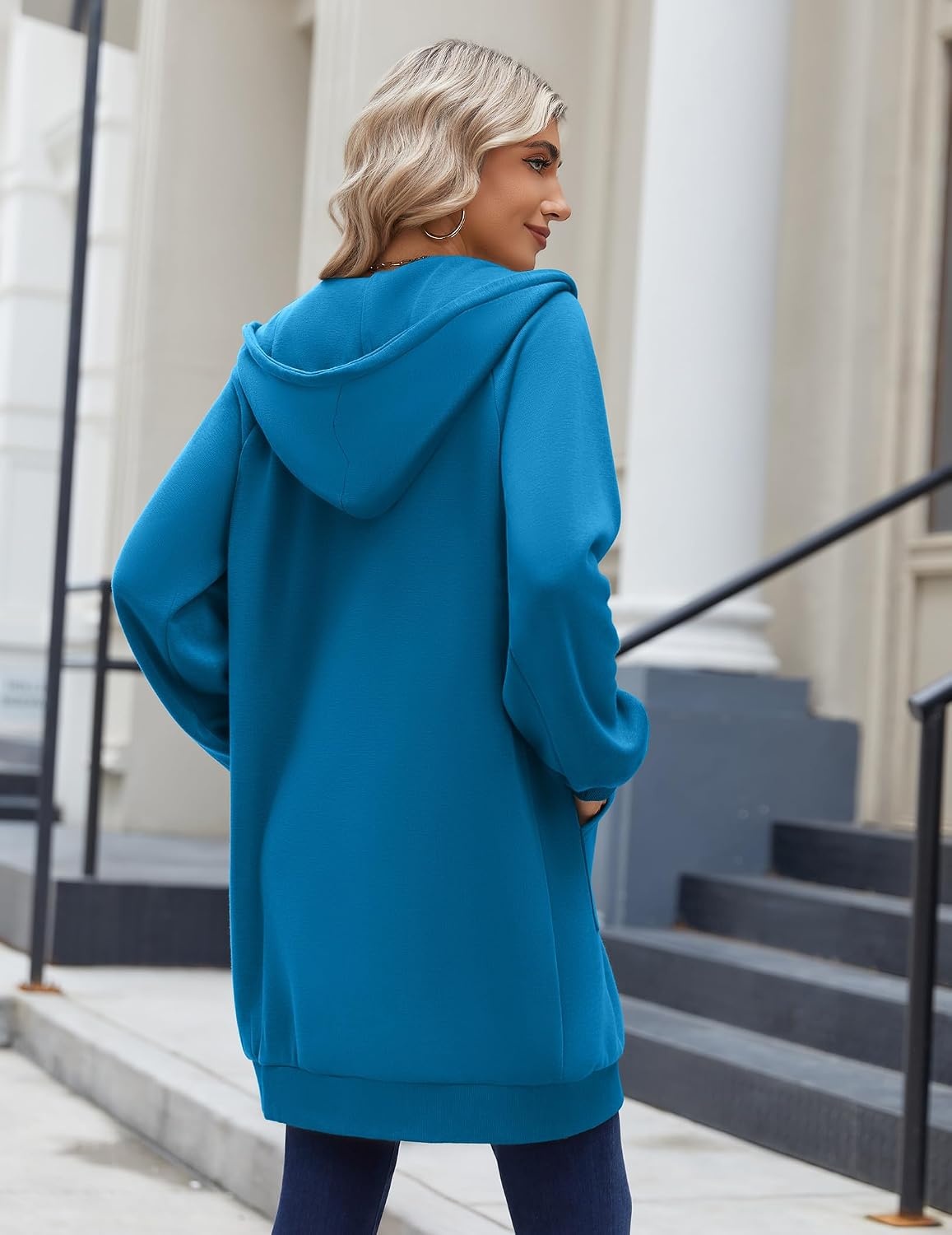 image:imageZeagoo Womens Zip Up Hoodies Long Sleeve Long Tunic Sweatshirts OversizedBlue