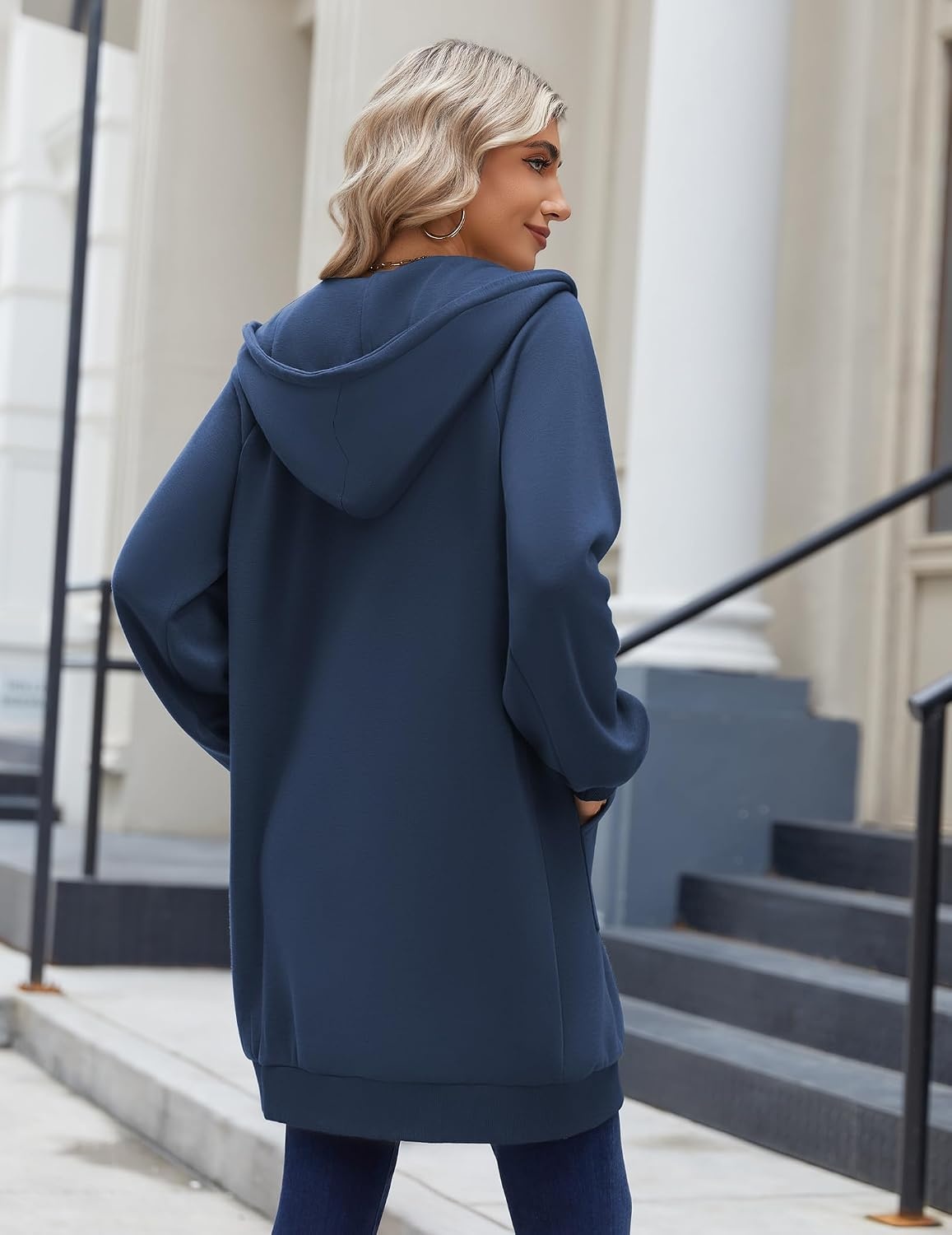 image:imageZeagoo Womens Zip Up Hoodies Long Sleeve Long Tunic Sweatshirts OversizedDark Blue