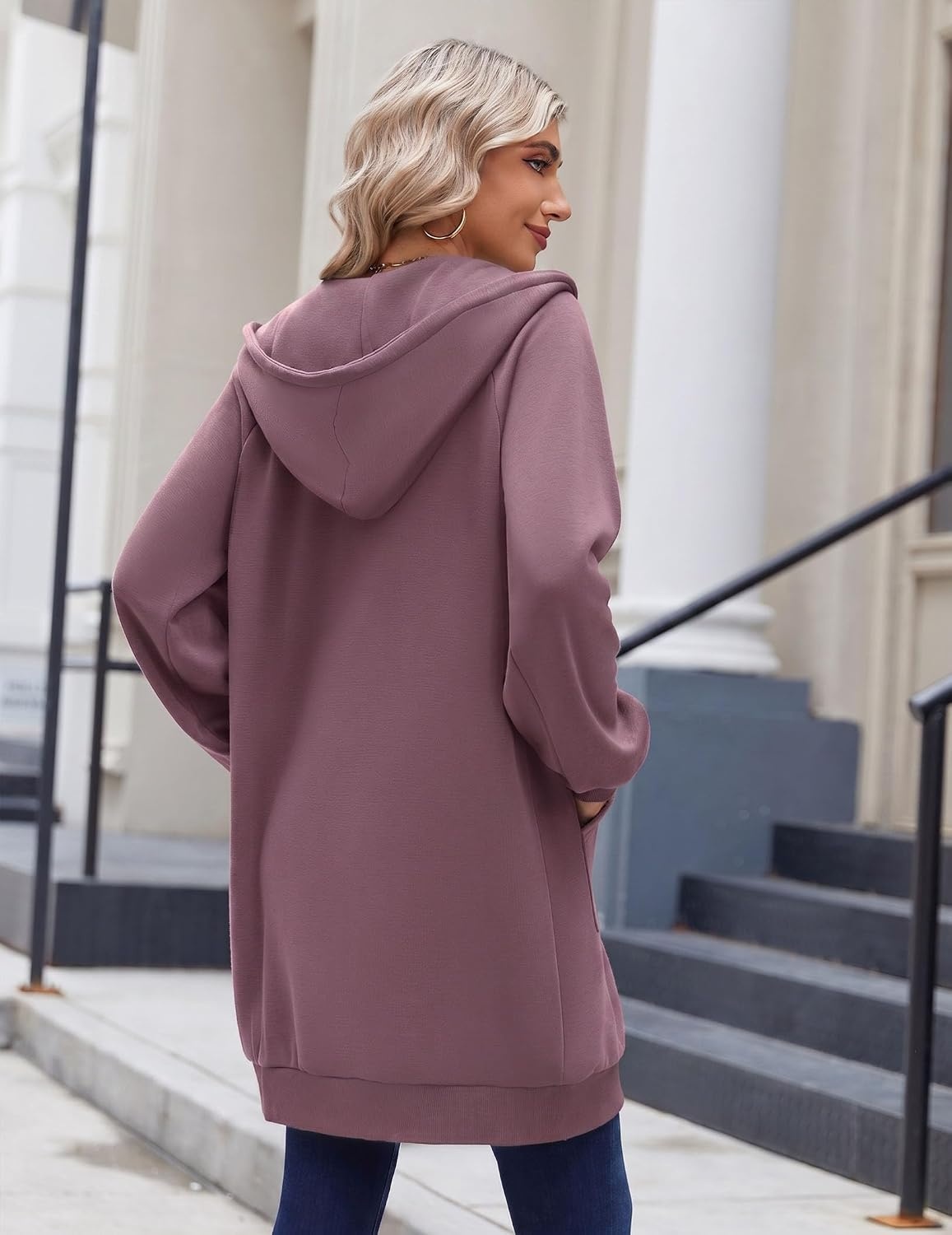 image:imageZeagoo Womens Zip Up Hoodies Long Sleeve Long Tunic Sweatshirts OversizedDusty Pink