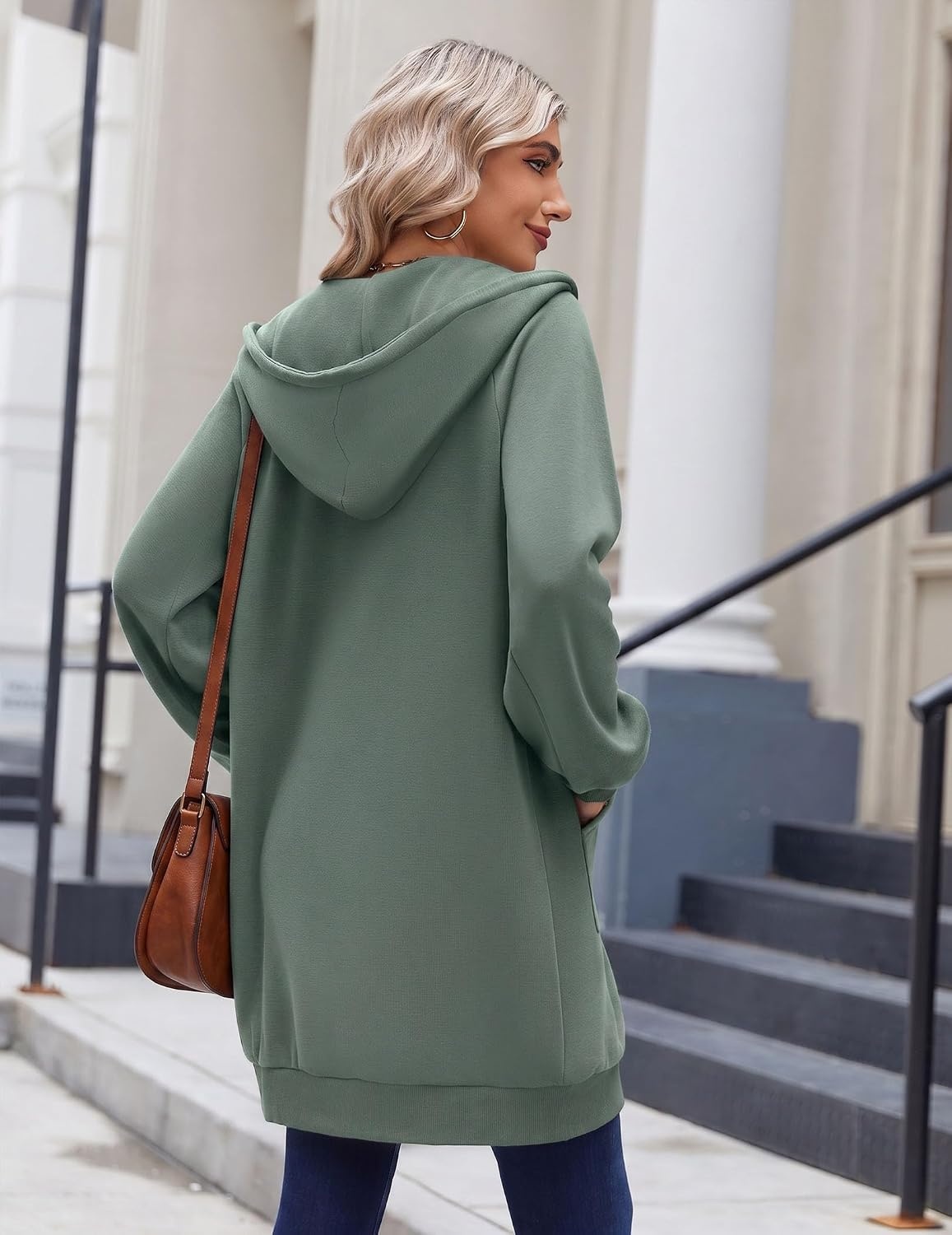 image:imageZeagoo Womens Zip Up Hoodies Long Sleeve Long Tunic Sweatshirts OversizedGrey Green