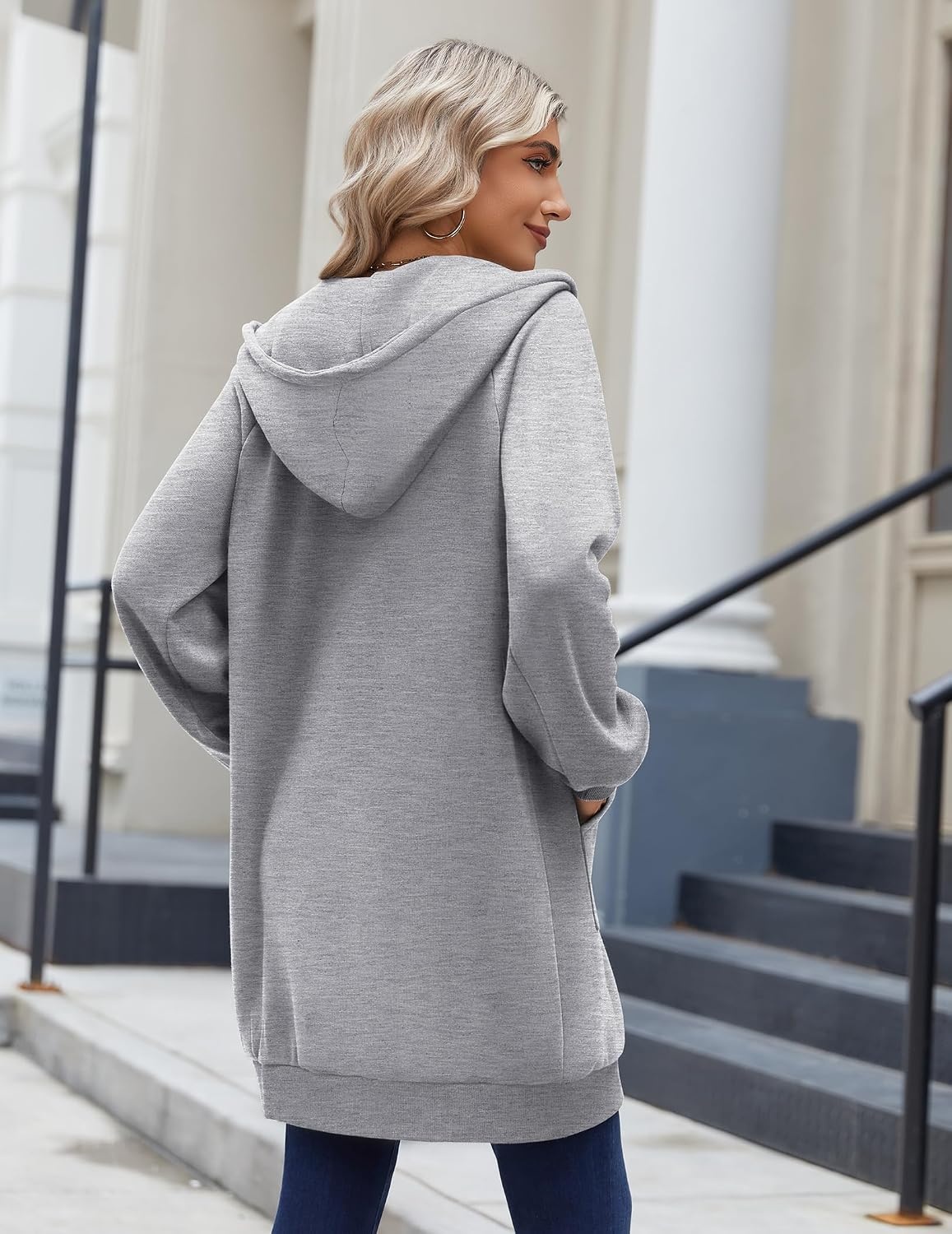 image:imageZeagoo Womens Zip Up Hoodies Long Sleeve Long Tunic Sweatshirts OversizedLight Grey