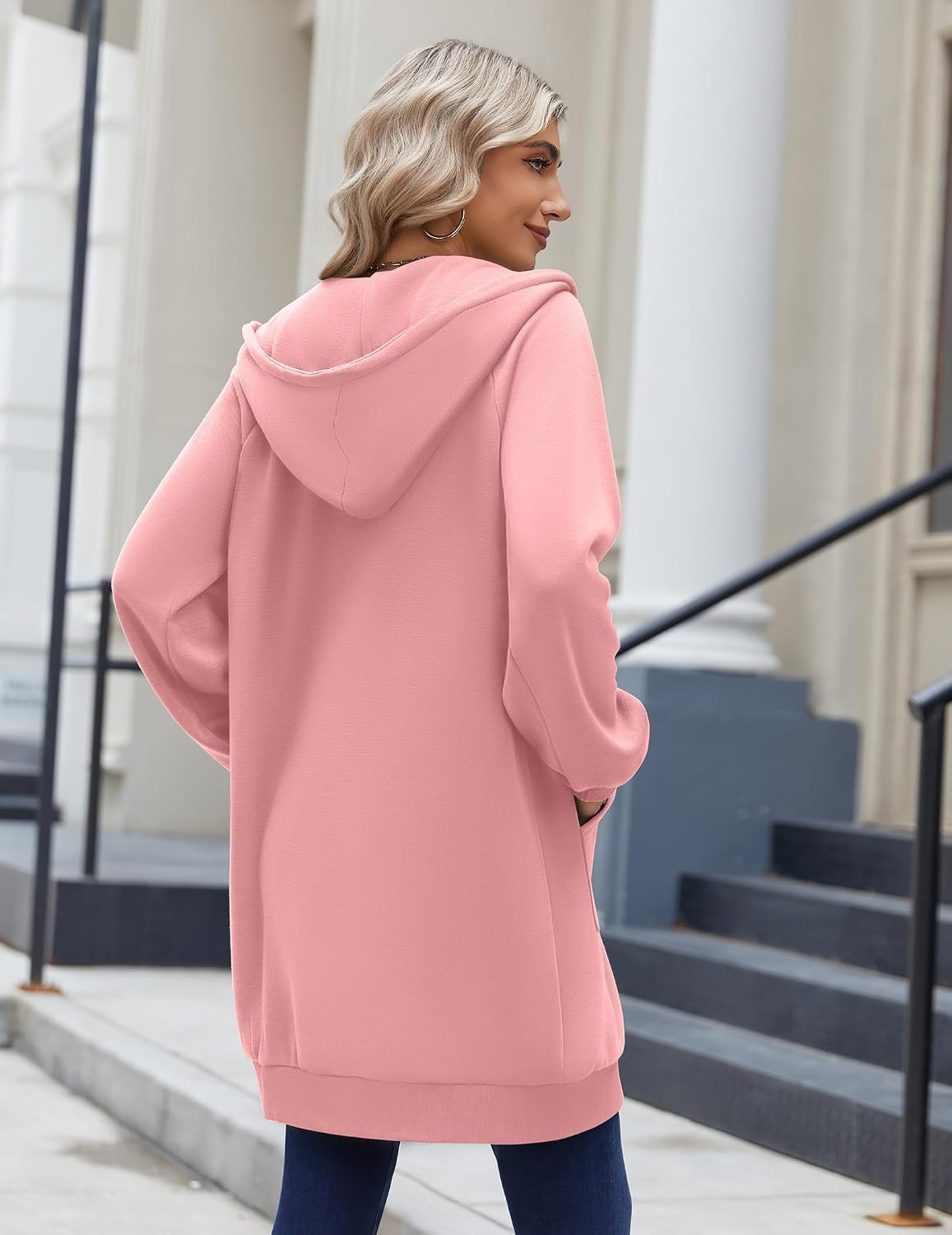 image:imageZeagoo Womens Zip Up Hoodies Long Sleeve Long Tunic Sweatshirts OversizedPink