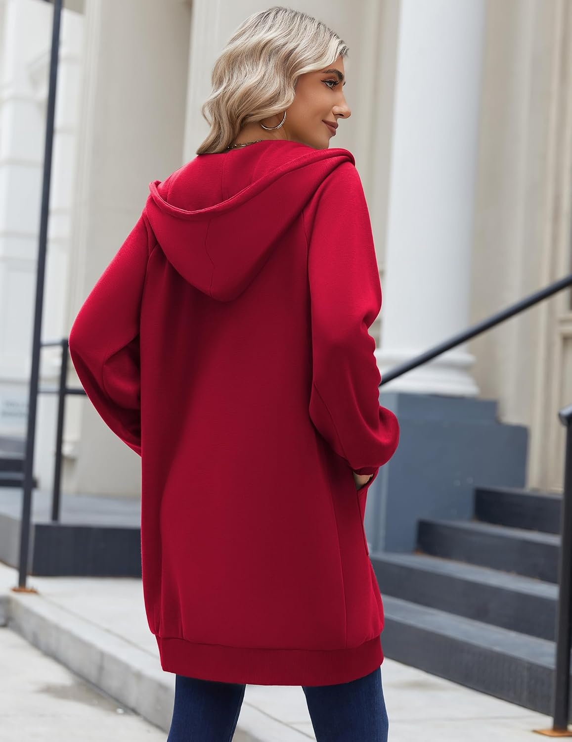 image:imageZeagoo Womens Zip Up Hoodies Long Sleeve Long Tunic Sweatshirts OversizedRed