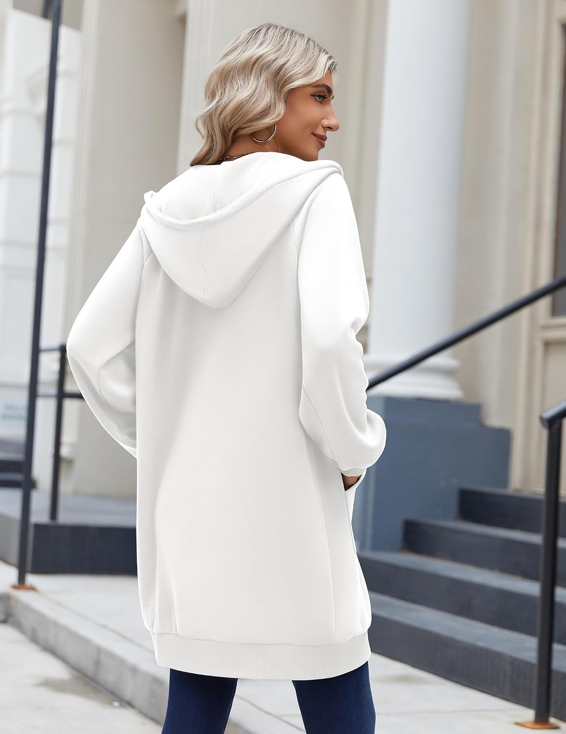 image:imageZeagoo Womens Zip Up Hoodies Long Sleeve Long Tunic Sweatshirts OversizedWhite