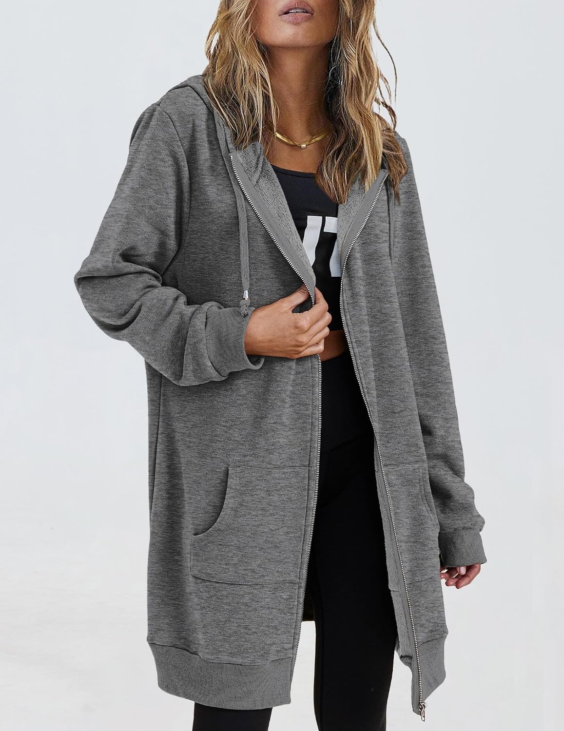image:imageZeagoo Womens Zip Up Hoodies Long Tunic Sweatshirts Oversized Fleece Casual Long Sleeve 2026 Fall Hoodie Jacket Coat01 Dark Grey