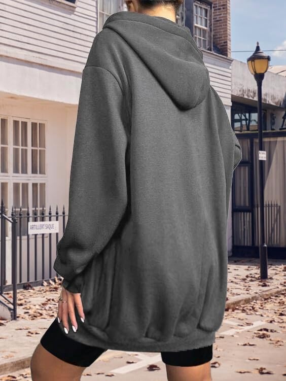 image:imageZeagoo Womens Zip Up Hoodies Long Tunic Sweatshirts Oversized Fleece Casual Long Sleeve 2026 Fall Hoodie Jacket Coat01 Dark Grey