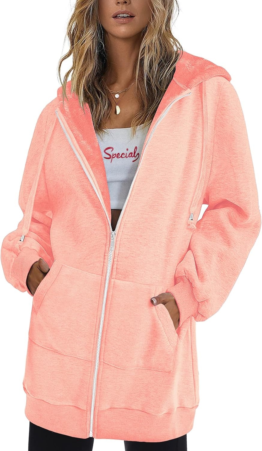 image:imageZeagoo Womens Zip Up Hoodies Long Tunic Sweatshirts Oversized Fleece Casual Long Sleeve 2026 Fall Hoodie Jacket Coat01 Pink