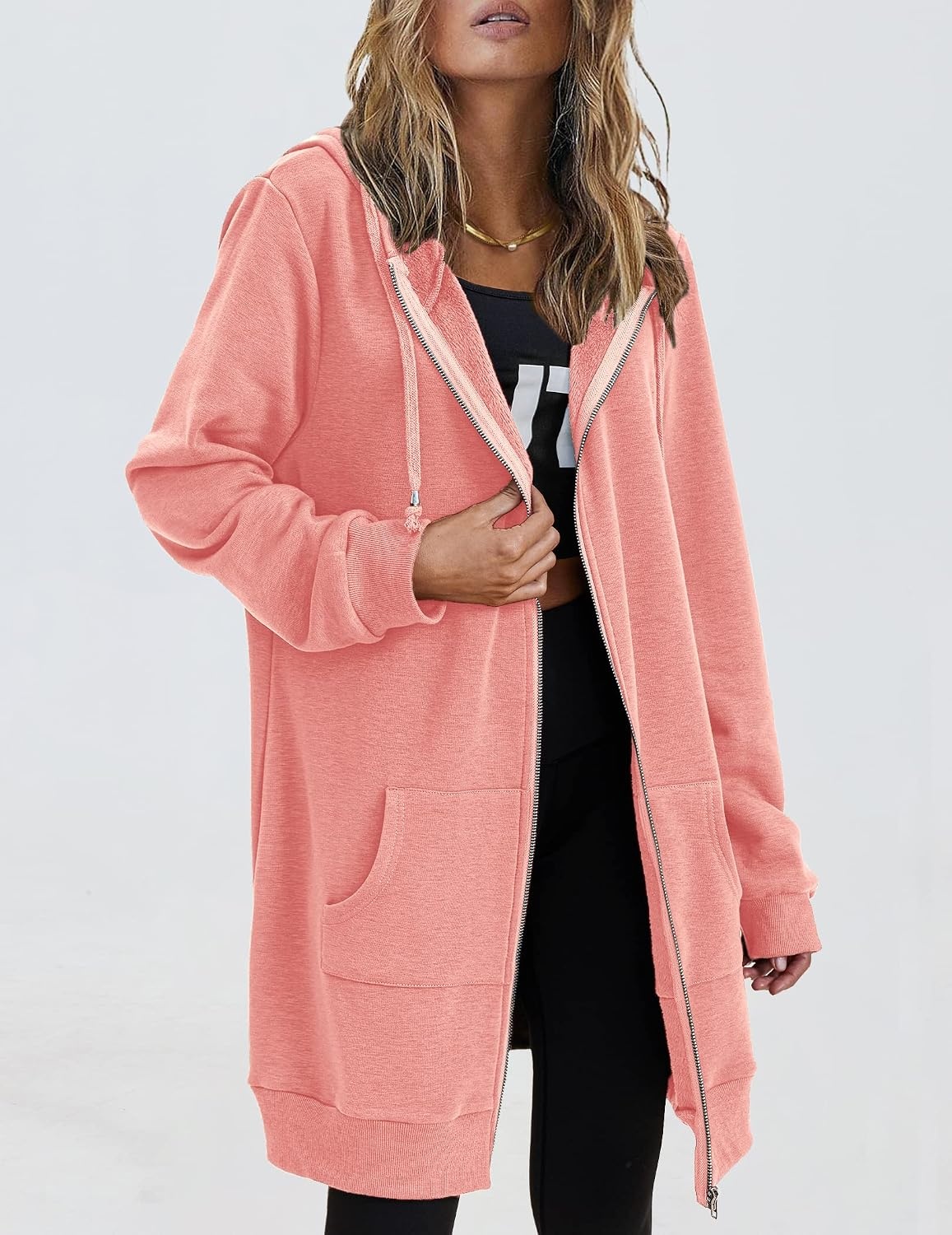 image:imageZeagoo Womens Zip Up Hoodies Long Tunic Sweatshirts Oversized Fleece Casual Long Sleeve 2026 Fall Hoodie Jacket Coat01 Pink