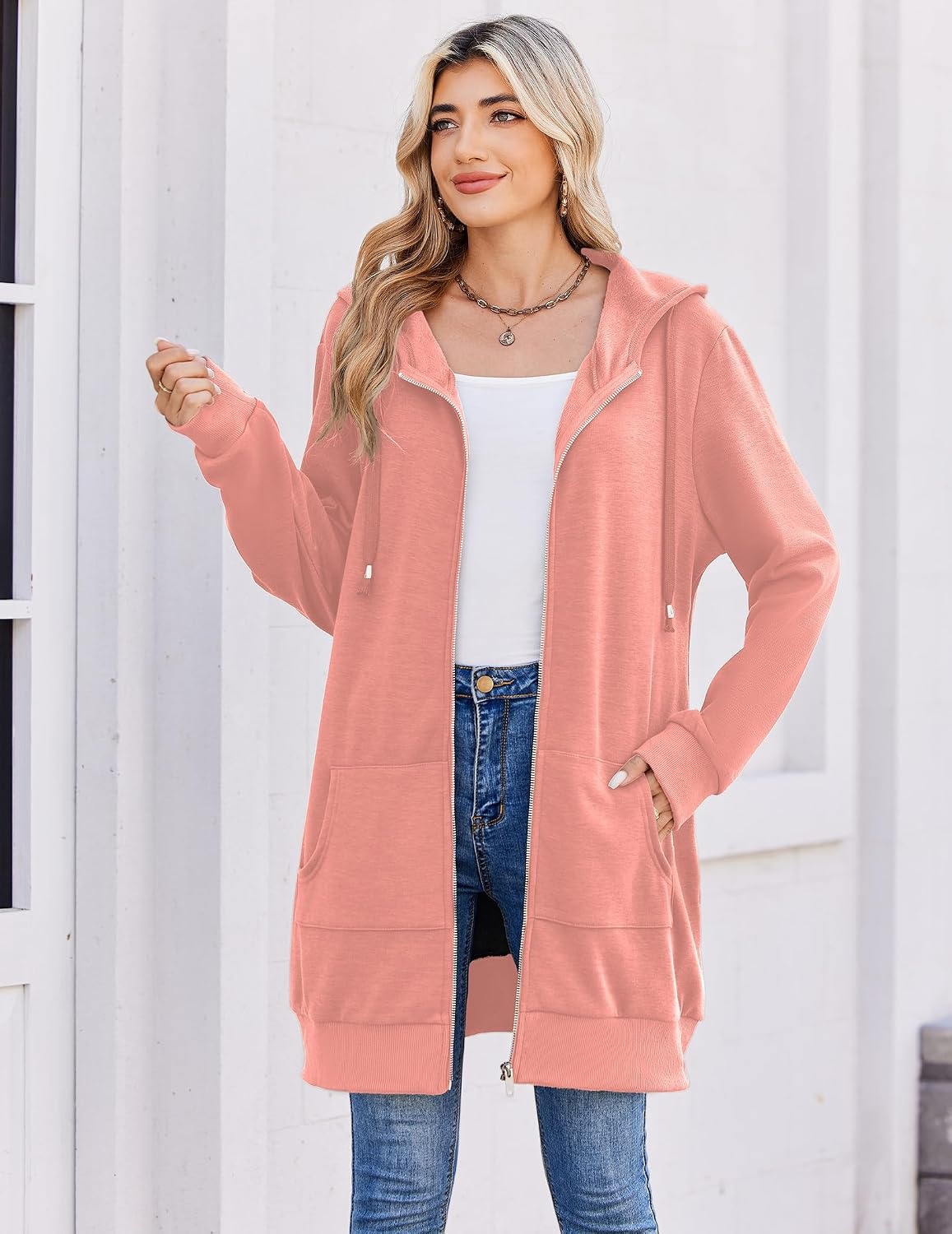 image:imageZeagoo Womens Zip Up Hoodies Long Tunic Sweatshirts Oversized Fleece Casual Long Sleeve 2026 Fall Hoodie Jacket Coat01 Pink