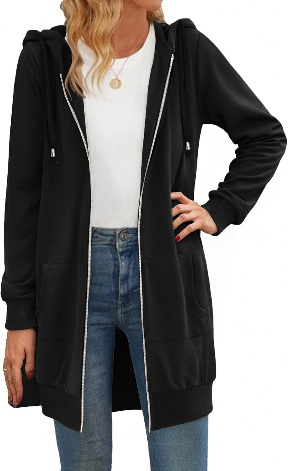 image:imageZeagoo Womens Zip Up Hoodies Long Tunic Sweatshirts Oversized Fleece Casual Long Sleeve 2026 Fall Hoodie Jacket Coat01black
