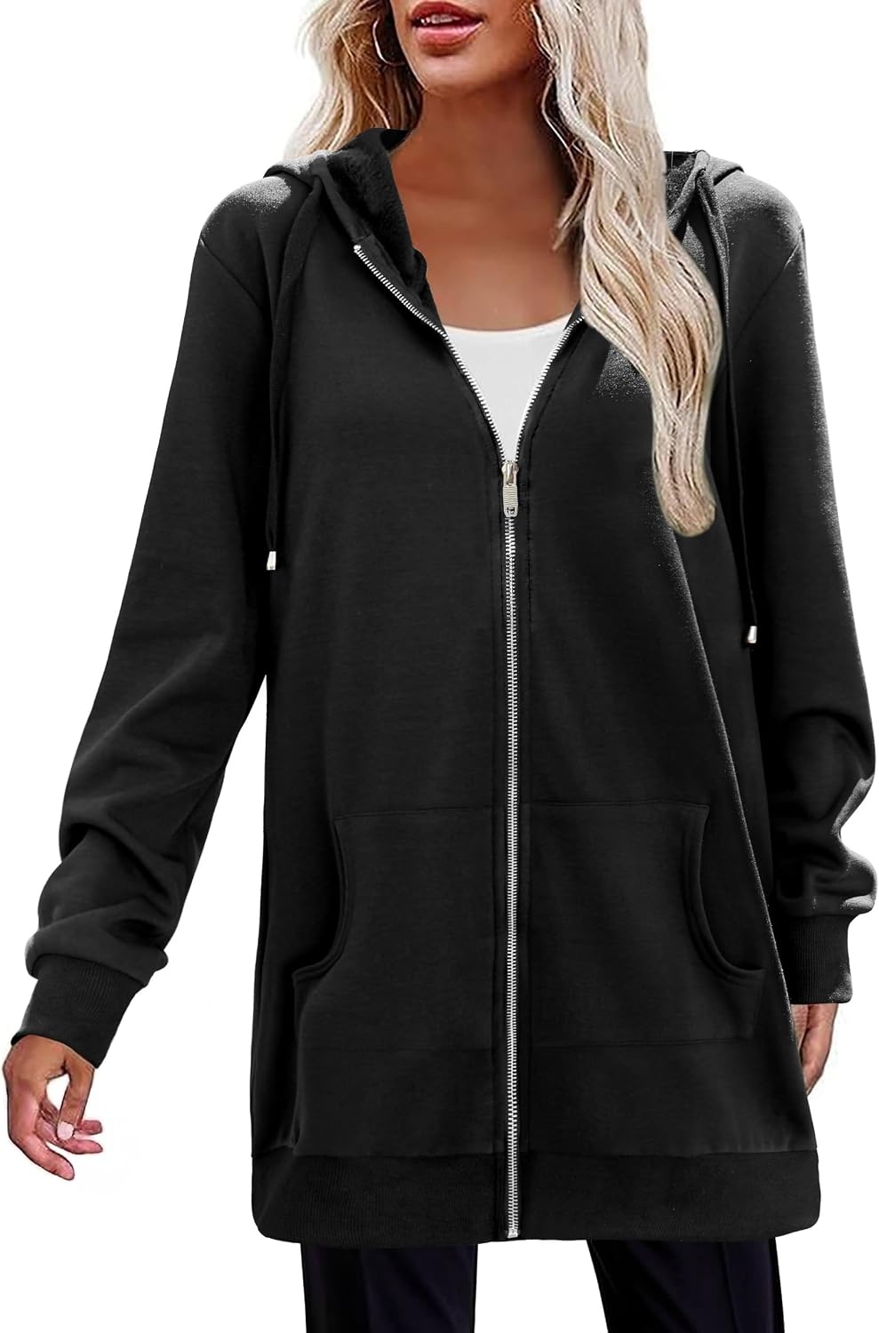 image:imageZeagoo Womens Zip Up Hoodies Long Tunic Sweatshirts Oversized Fleece Casual Long Sleeve 2026 Fall Hoodie Jacket Coat01black