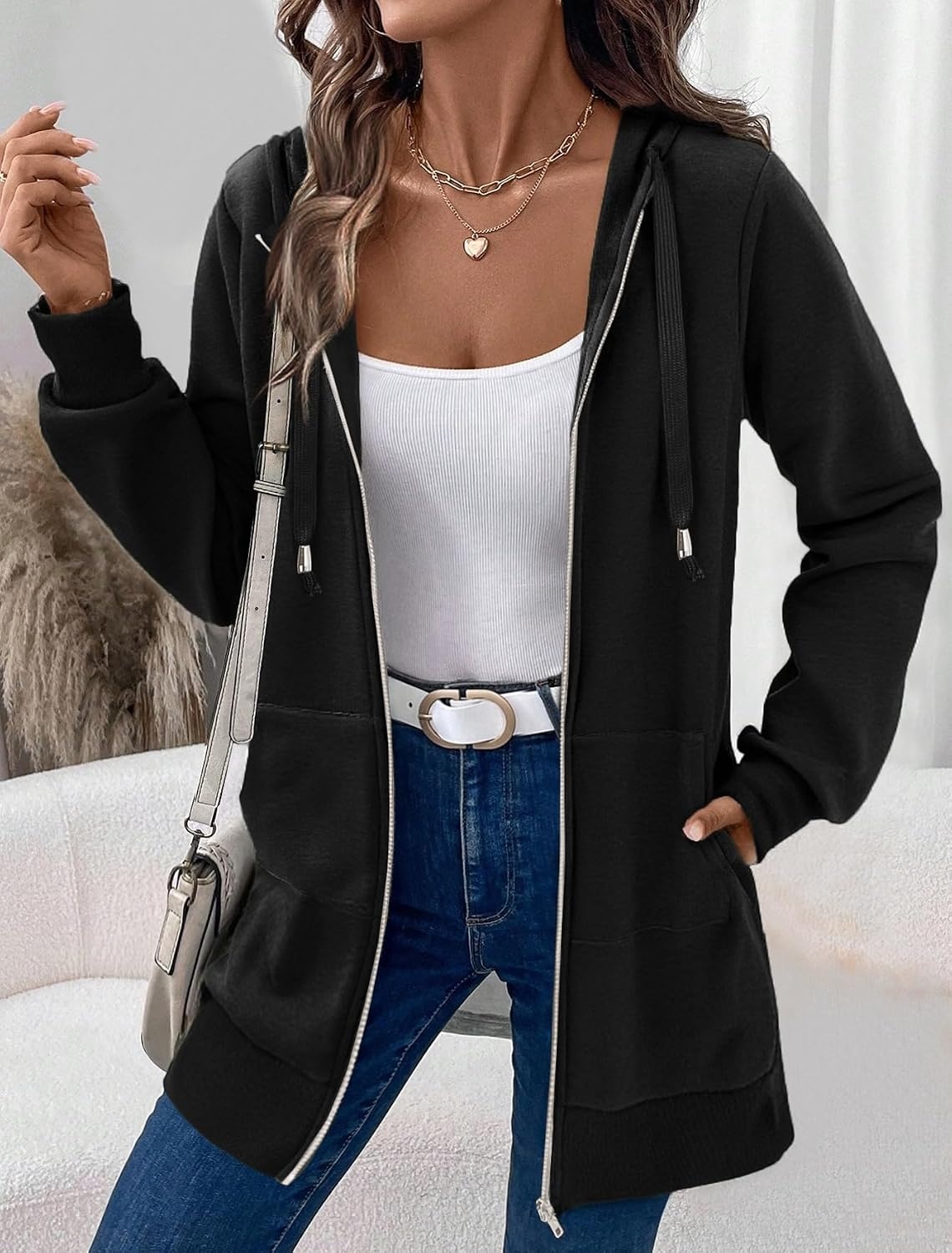 image:imageZeagoo Womens Zip Up Hoodies Long Tunic Sweatshirts Oversized Fleece Casual Long Sleeve 2026 Fall Hoodie Jacket Coat01black