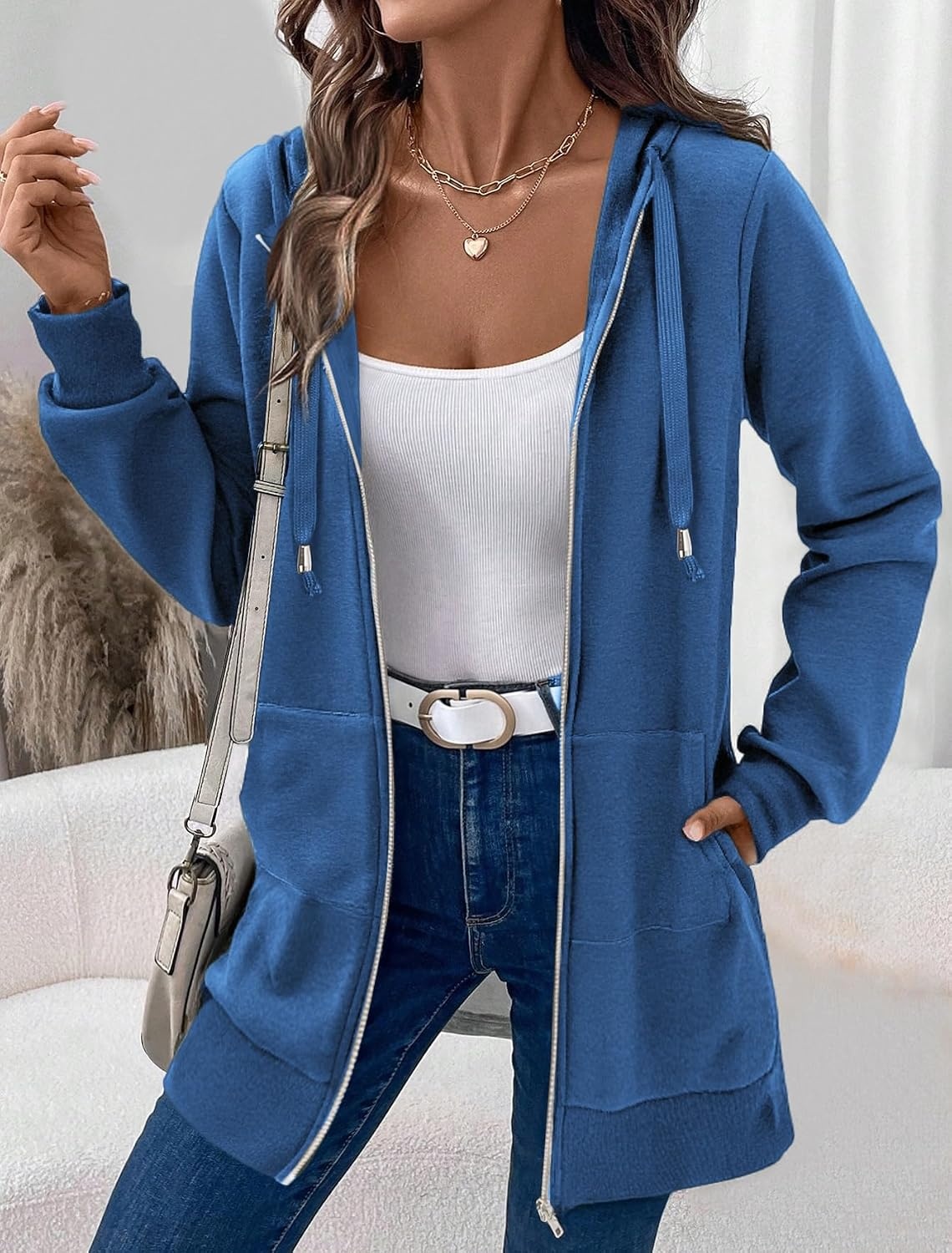 image:imageZeagoo Womens Zip Up Hoodies Long Tunic Sweatshirts Oversized Fleece Casual Long Sleeve 2026 Fall Hoodie Jacket CoatBlue