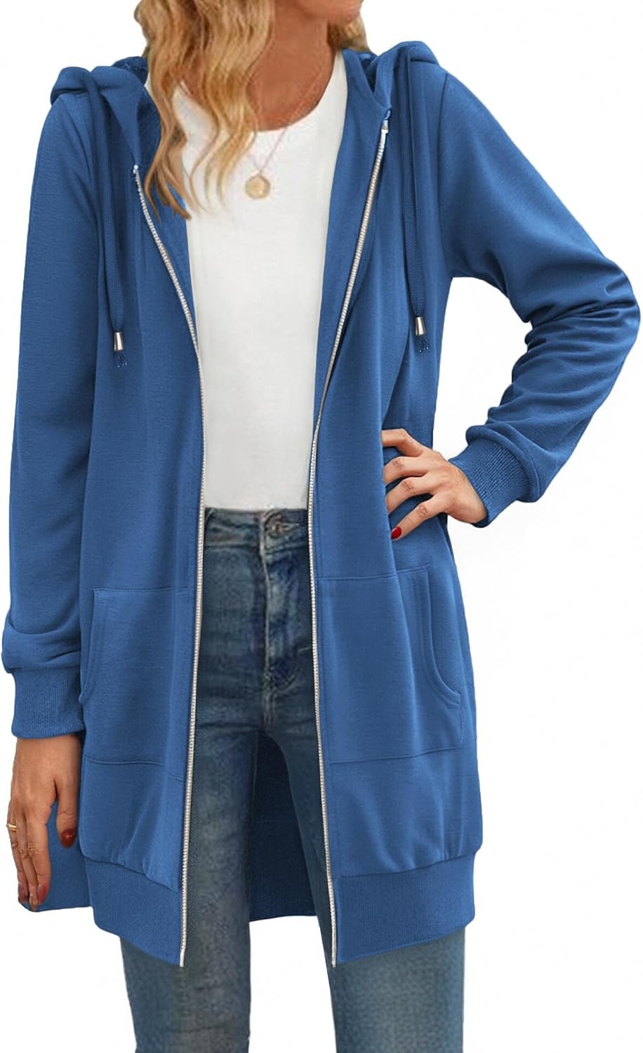 image:imageZeagoo Womens Zip Up Hoodies Long Tunic Sweatshirts Oversized Fleece Casual Long Sleeve 2026 Fall Hoodie Jacket CoatBlue