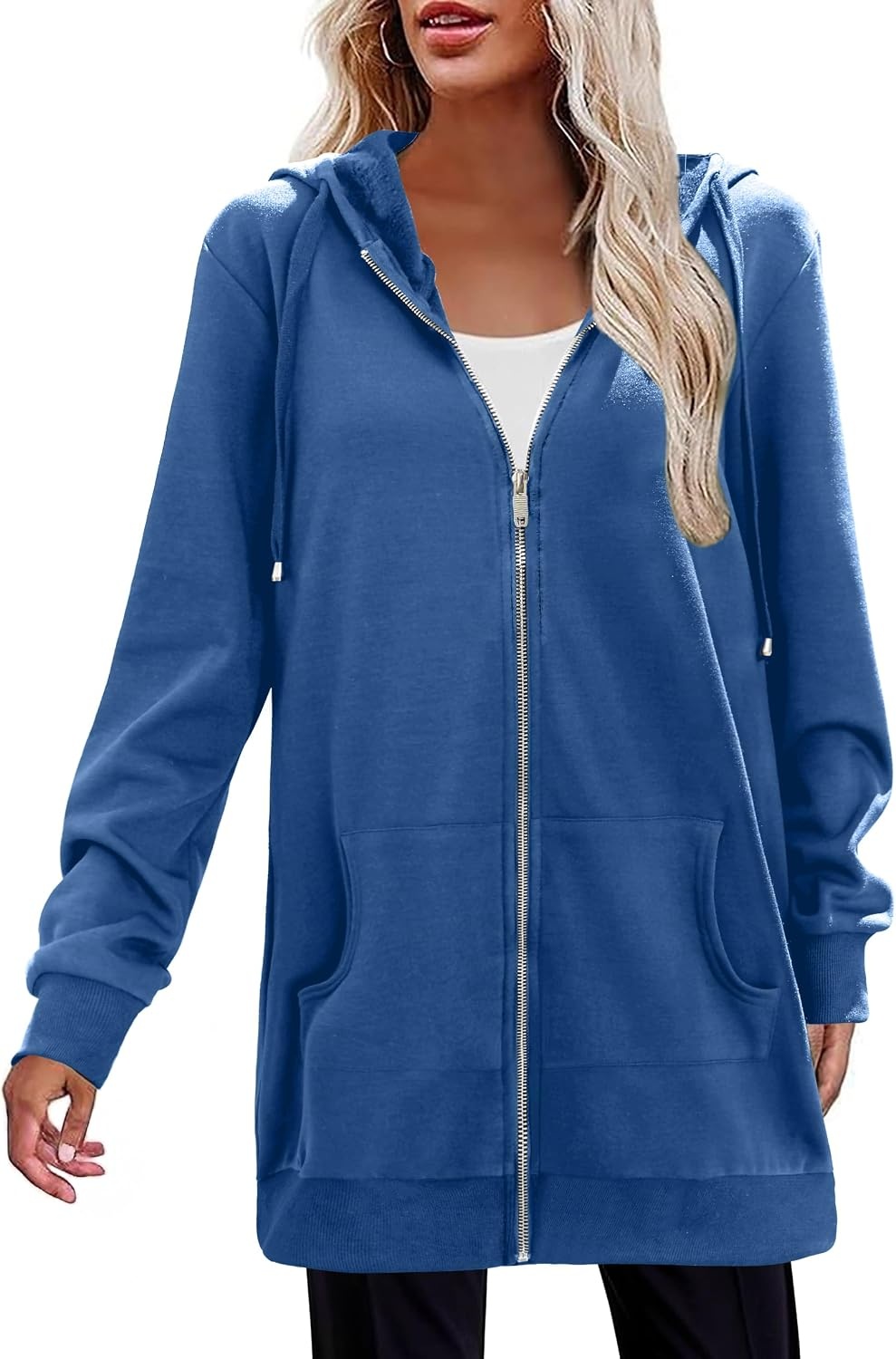image:imageZeagoo Womens Zip Up Hoodies Long Tunic Sweatshirts Oversized Fleece Casual Long Sleeve 2026 Fall Hoodie Jacket CoatBlue