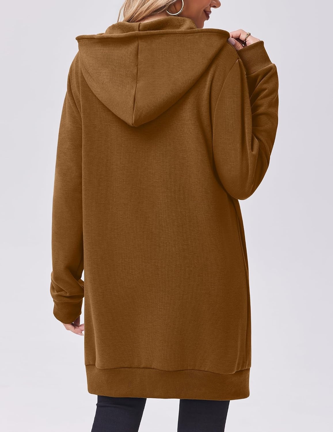 image:imageZeagoo Womens Zip Up Hoodies Long Tunic Sweatshirts Oversized Fleece Casual Long Sleeve 2026 Fall Hoodie Jacket CoatBrown