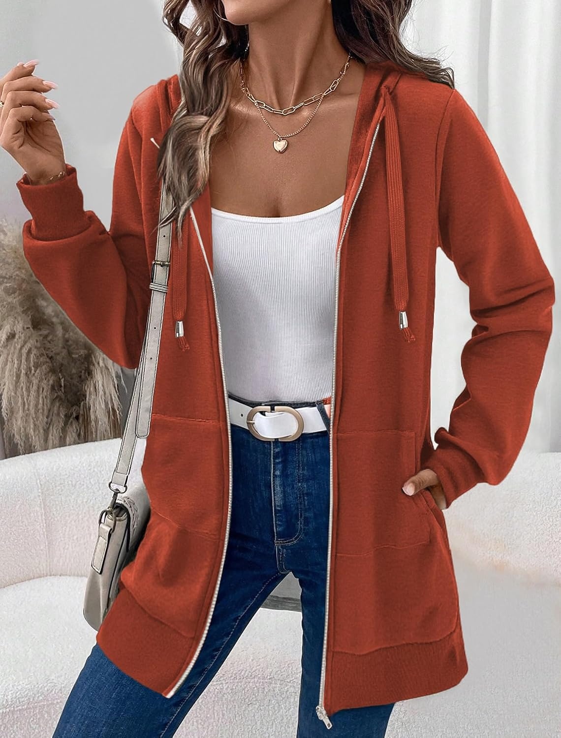 image:imageZeagoo Womens Zip Up Hoodies Long Tunic Sweatshirts Oversized Fleece Casual Long Sleeve 2026 Fall Hoodie Jacket CoatCaramel