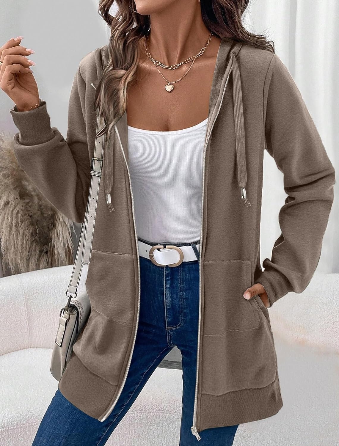 image:imageZeagoo Womens Zip Up Hoodies Long Tunic Sweatshirts Oversized Fleece Casual Long Sleeve 2026 Fall Hoodie Jacket CoatCoffeegrey