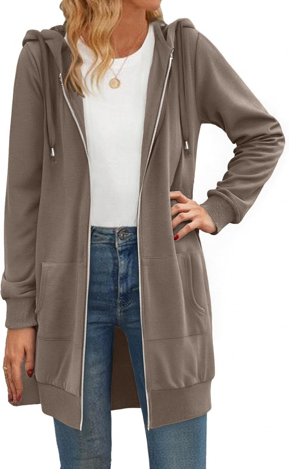 image:imageZeagoo Womens Zip Up Hoodies Long Tunic Sweatshirts Oversized Fleece Casual Long Sleeve 2026 Fall Hoodie Jacket CoatCoffeegrey