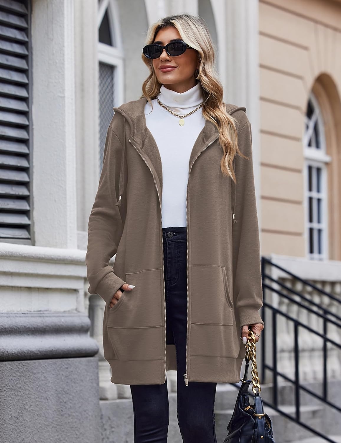 image:imageZeagoo Womens Zip Up Hoodies Long Tunic Sweatshirts Oversized Fleece Casual Long Sleeve 2026 Fall Hoodie Jacket CoatCoffeegrey