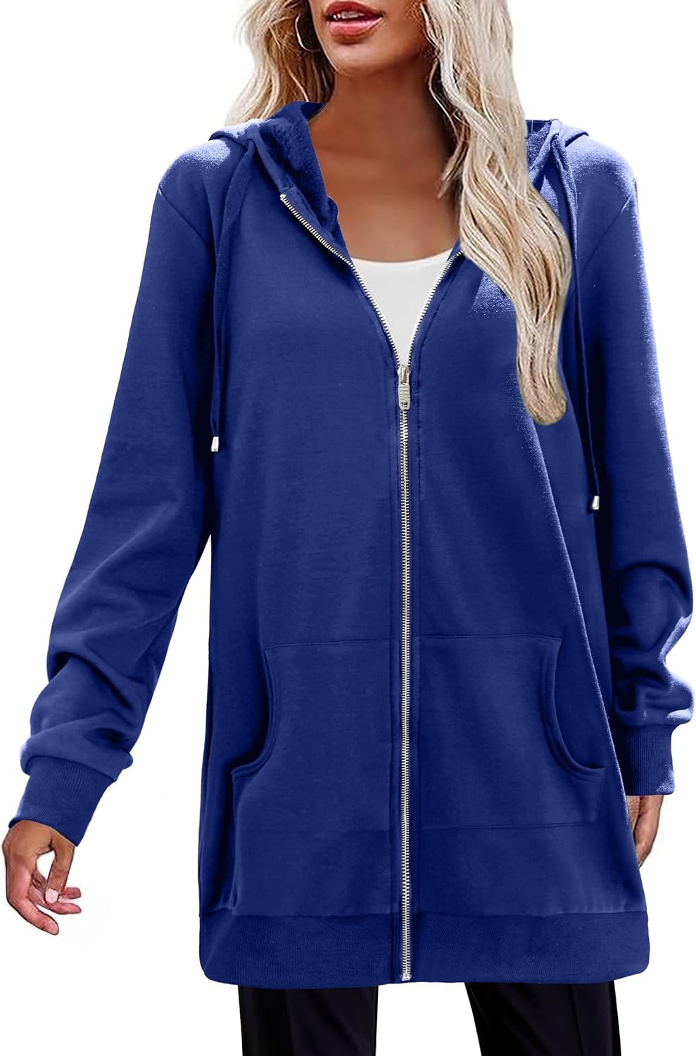 image:imageZeagoo Womens Zip Up Hoodies Long Tunic Sweatshirts Oversized Fleece Casual Long Sleeve 2026 Fall Hoodie Jacket CoatDark Blue