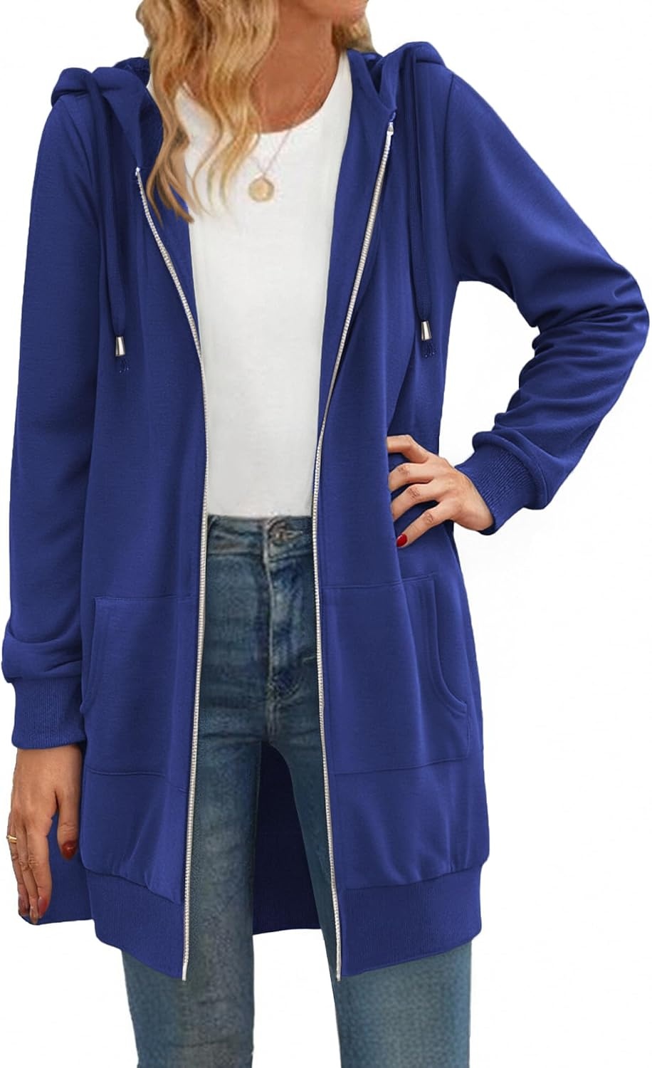 image:imageZeagoo Womens Zip Up Hoodies Long Tunic Sweatshirts Oversized Fleece Casual Long Sleeve 2026 Fall Hoodie Jacket CoatDark Blue