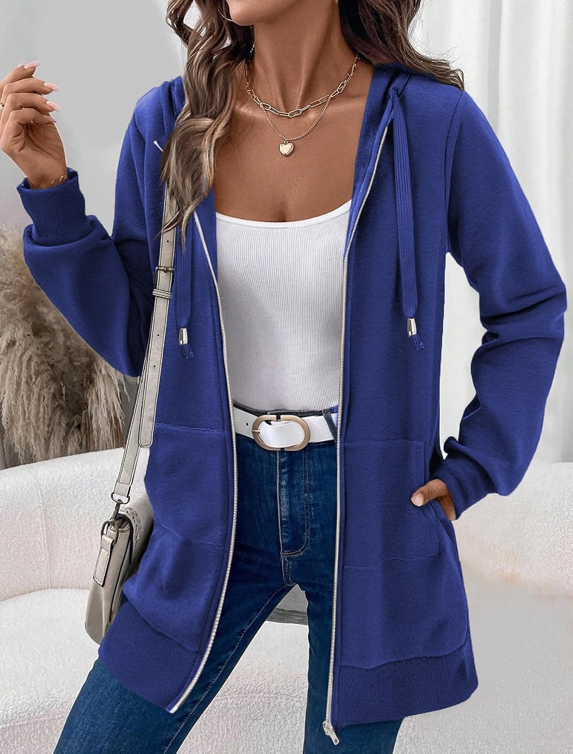 image:imageZeagoo Womens Zip Up Hoodies Long Tunic Sweatshirts Oversized Fleece Casual Long Sleeve 2026 Fall Hoodie Jacket CoatDark Blue