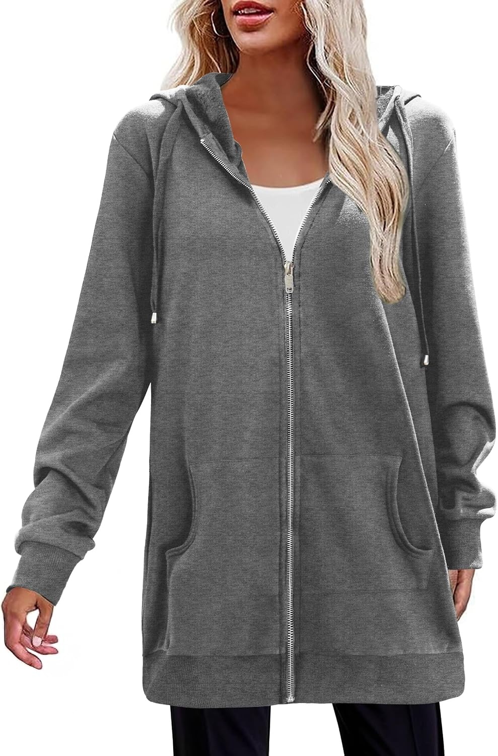 image:imageZeagoo Womens Zip Up Hoodies Long Tunic Sweatshirts Oversized Fleece Casual Long Sleeve 2026 Fall Hoodie Jacket CoatDark Grey