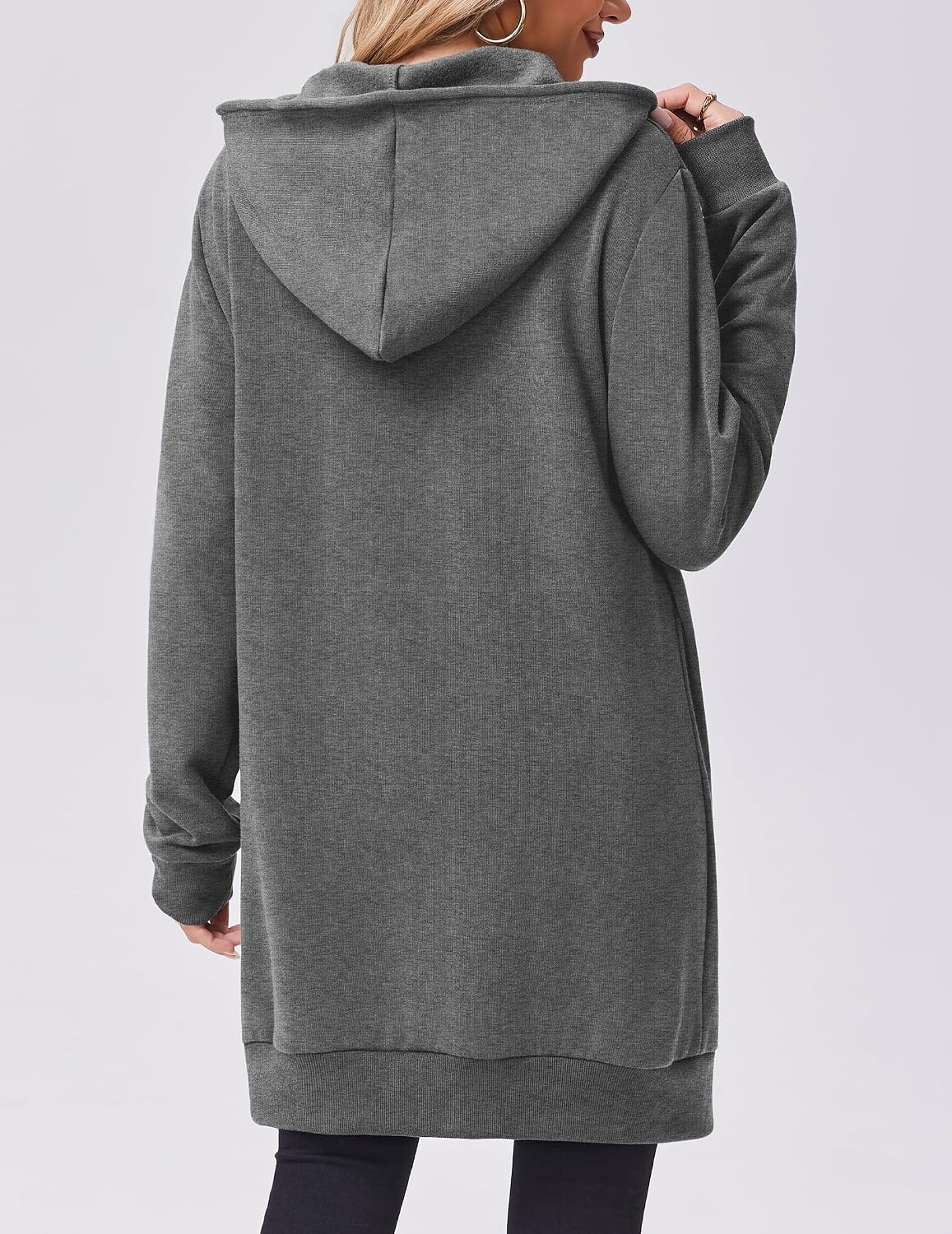 image:imageZeagoo Womens Zip Up Hoodies Long Tunic Sweatshirts Oversized Fleece Casual Long Sleeve 2026 Fall Hoodie Jacket CoatDark Grey