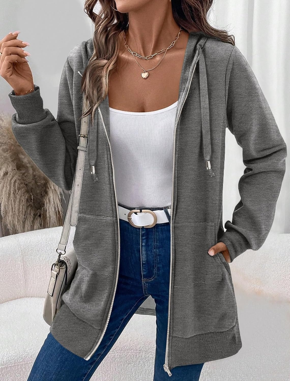 image:imageZeagoo Womens Zip Up Hoodies Long Tunic Sweatshirts Oversized Fleece Casual Long Sleeve 2026 Fall Hoodie Jacket CoatDark Grey
