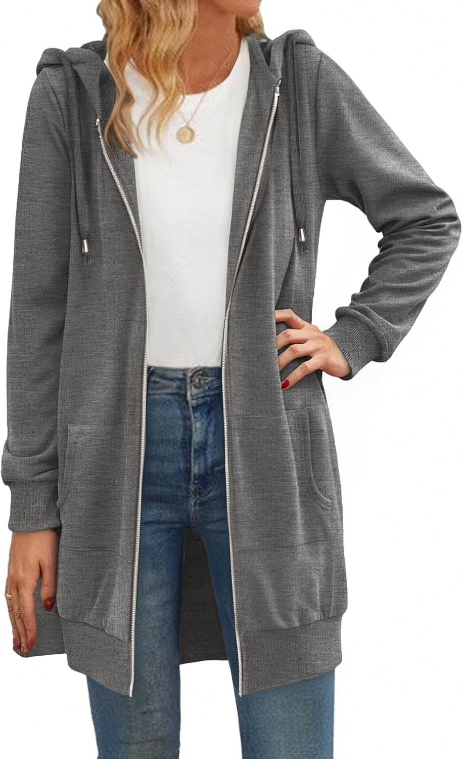 image:imageZeagoo Womens Zip Up Hoodies Long Tunic Sweatshirts Oversized Fleece Casual Long Sleeve 2026 Fall Hoodie Jacket CoatDark Grey