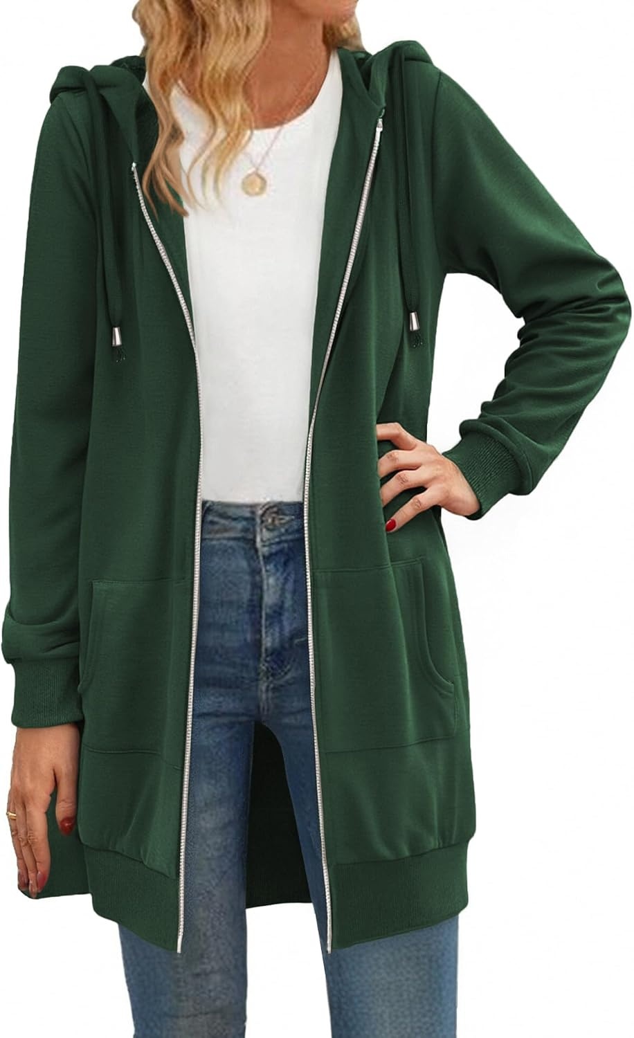 image:imageZeagoo Womens Zip Up Hoodies Long Tunic Sweatshirts Oversized Fleece Casual Long Sleeve 2026 Fall Hoodie Jacket CoatGreen