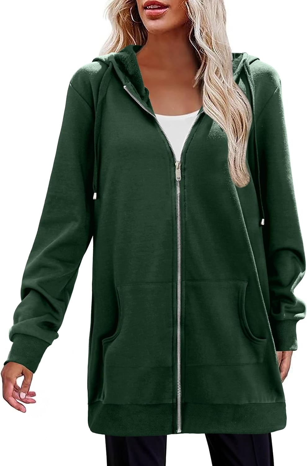 image:imageZeagoo Womens Zip Up Hoodies Long Tunic Sweatshirts Oversized Fleece Casual Long Sleeve 2026 Fall Hoodie Jacket CoatGreen