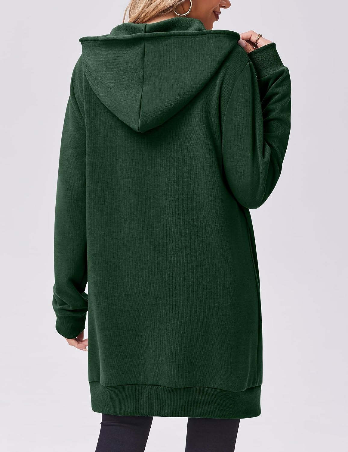 image:imageZeagoo Womens Zip Up Hoodies Long Tunic Sweatshirts Oversized Fleece Casual Long Sleeve 2026 Fall Hoodie Jacket CoatGreen