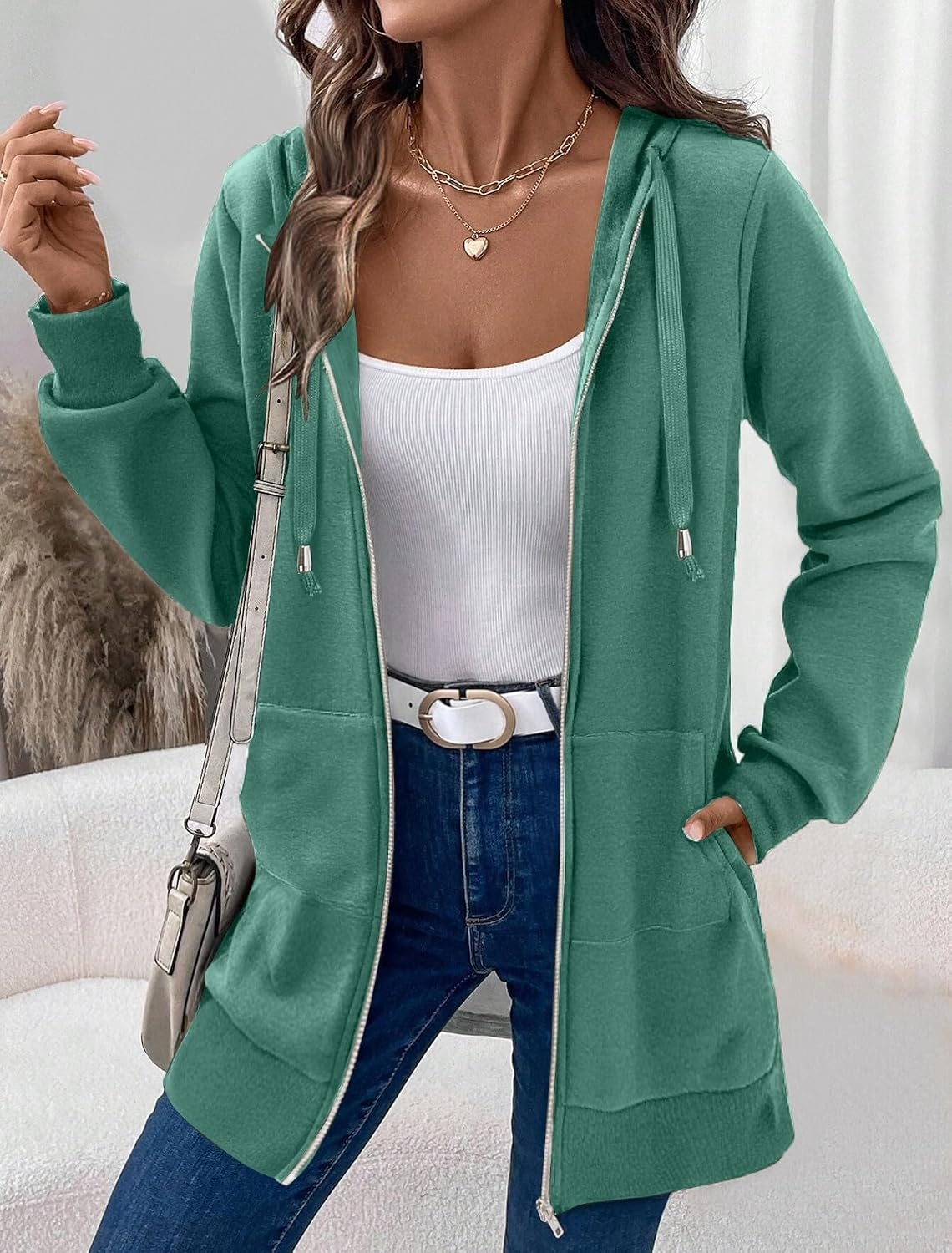 image:imageZeagoo Womens Zip Up Hoodies Long Tunic Sweatshirts Oversized Fleece Casual Long Sleeve 2026 Fall Hoodie Jacket CoatGreenhot