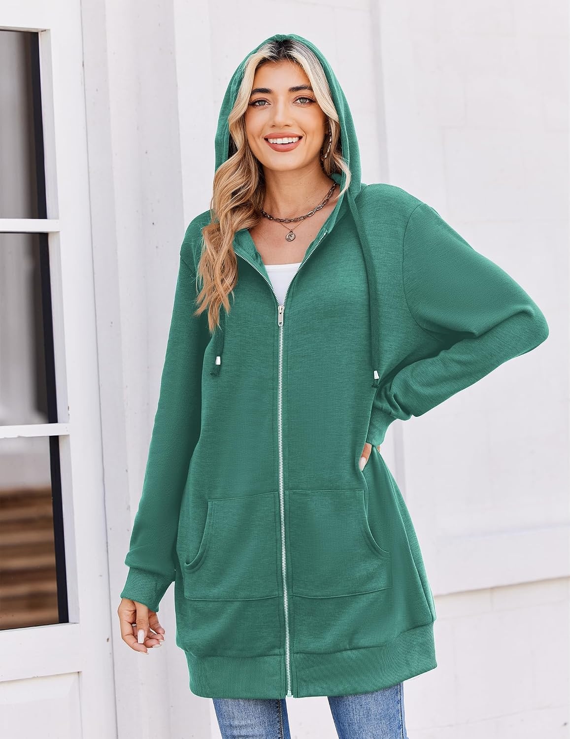 image:imageZeagoo Womens Zip Up Hoodies Long Tunic Sweatshirts Oversized Fleece Casual Long Sleeve 2026 Fall Hoodie Jacket CoatGreenhot