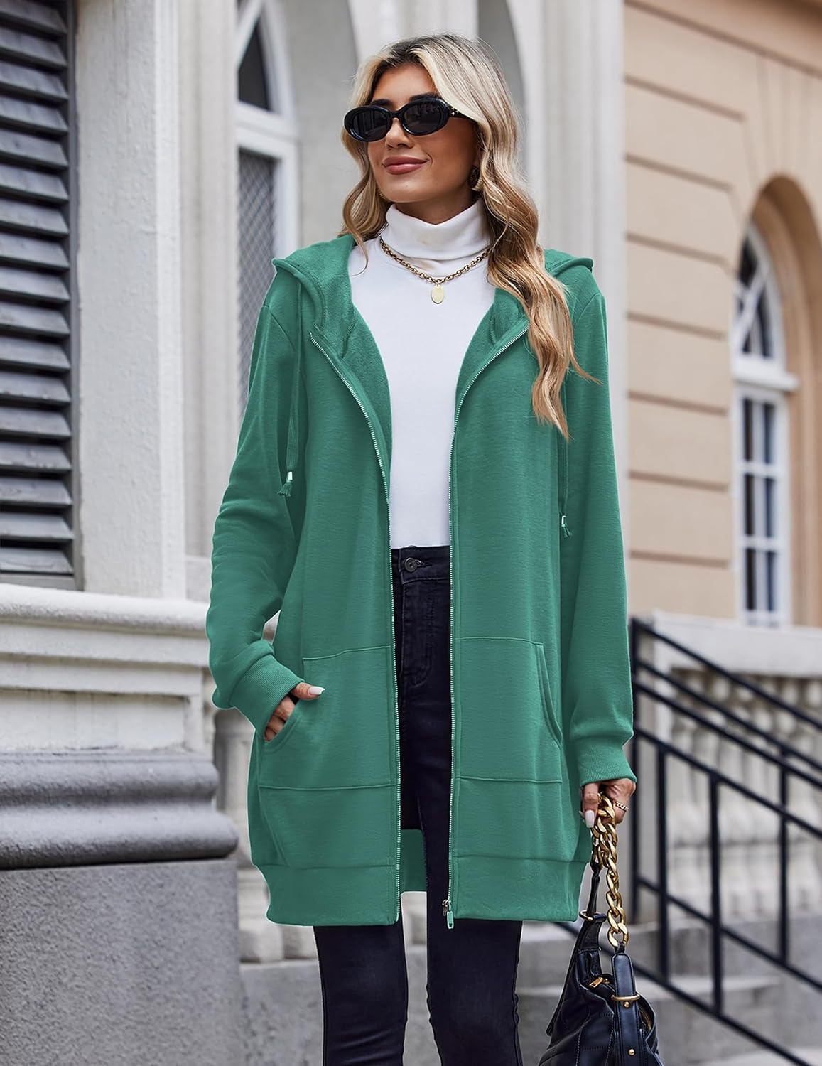 image:imageZeagoo Womens Zip Up Hoodies Long Tunic Sweatshirts Oversized Fleece Casual Long Sleeve 2026 Fall Hoodie Jacket CoatGreenhot