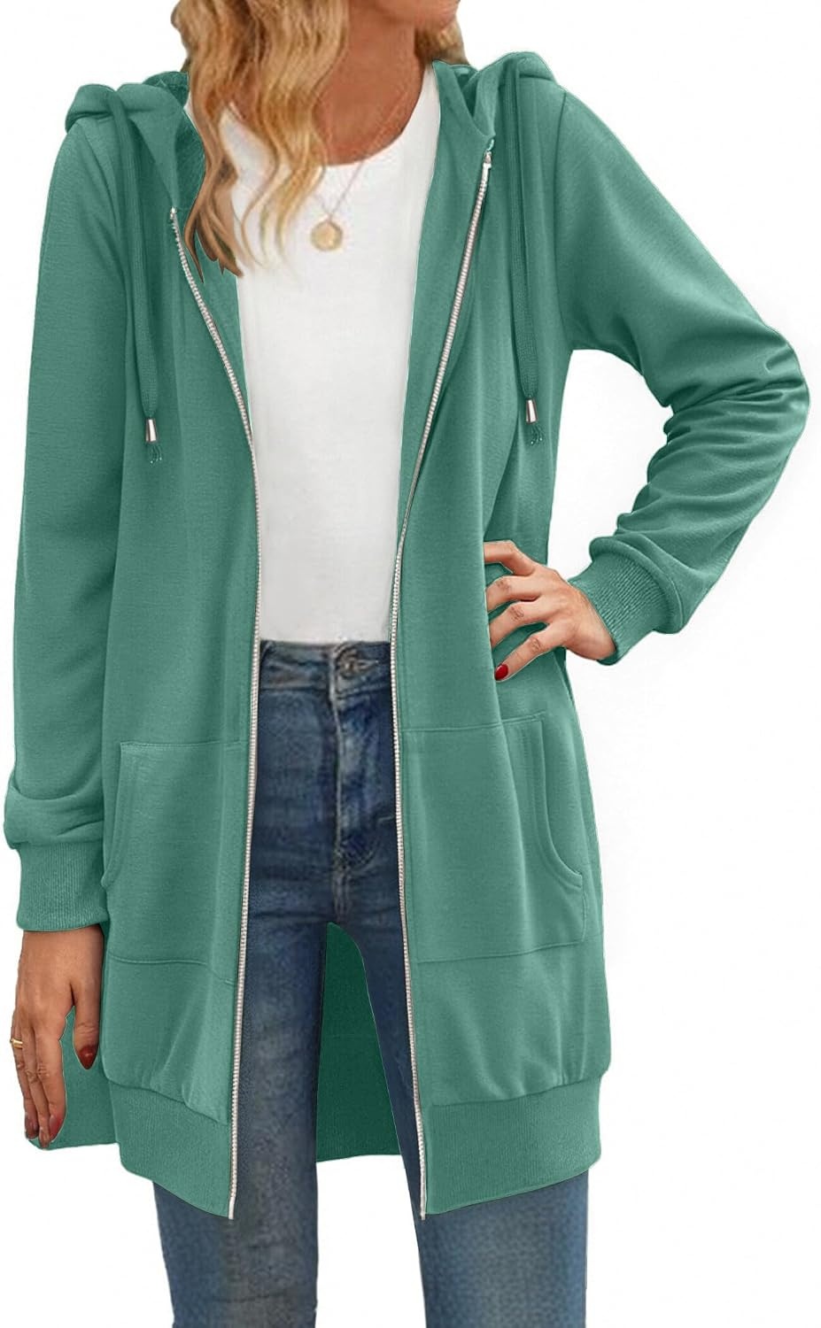 image:imageZeagoo Womens Zip Up Hoodies Long Tunic Sweatshirts Oversized Fleece Casual Long Sleeve 2026 Fall Hoodie Jacket CoatGreenhot