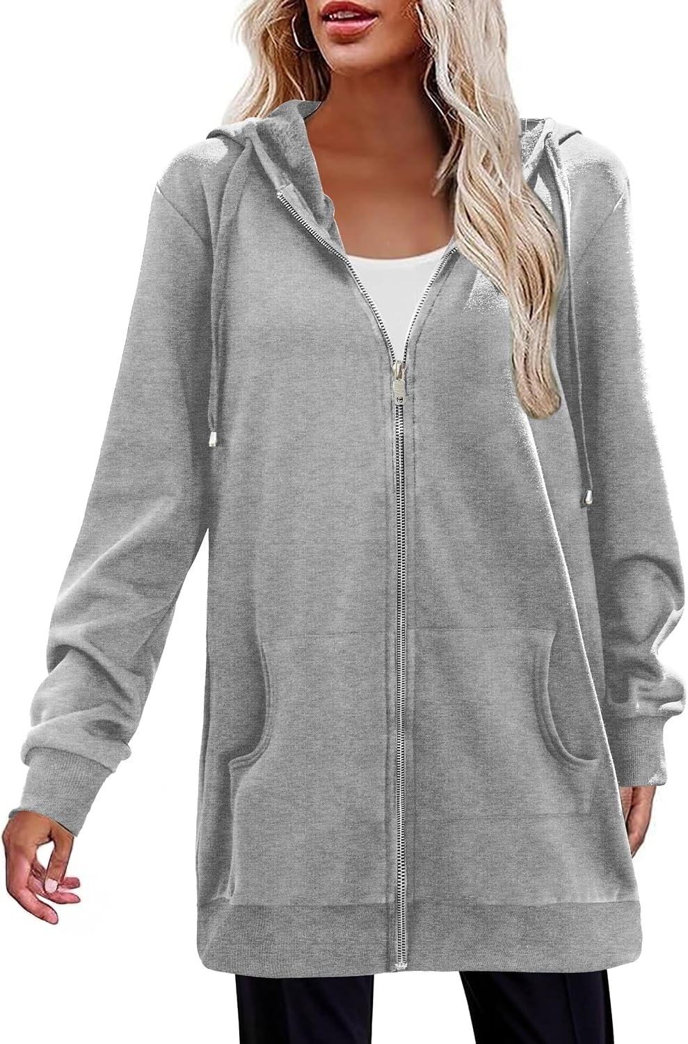 image:imageZeagoo Womens Zip Up Hoodies Long Tunic Sweatshirts Oversized Fleece Casual Long Sleeve 2026 Fall Hoodie Jacket CoatGrey