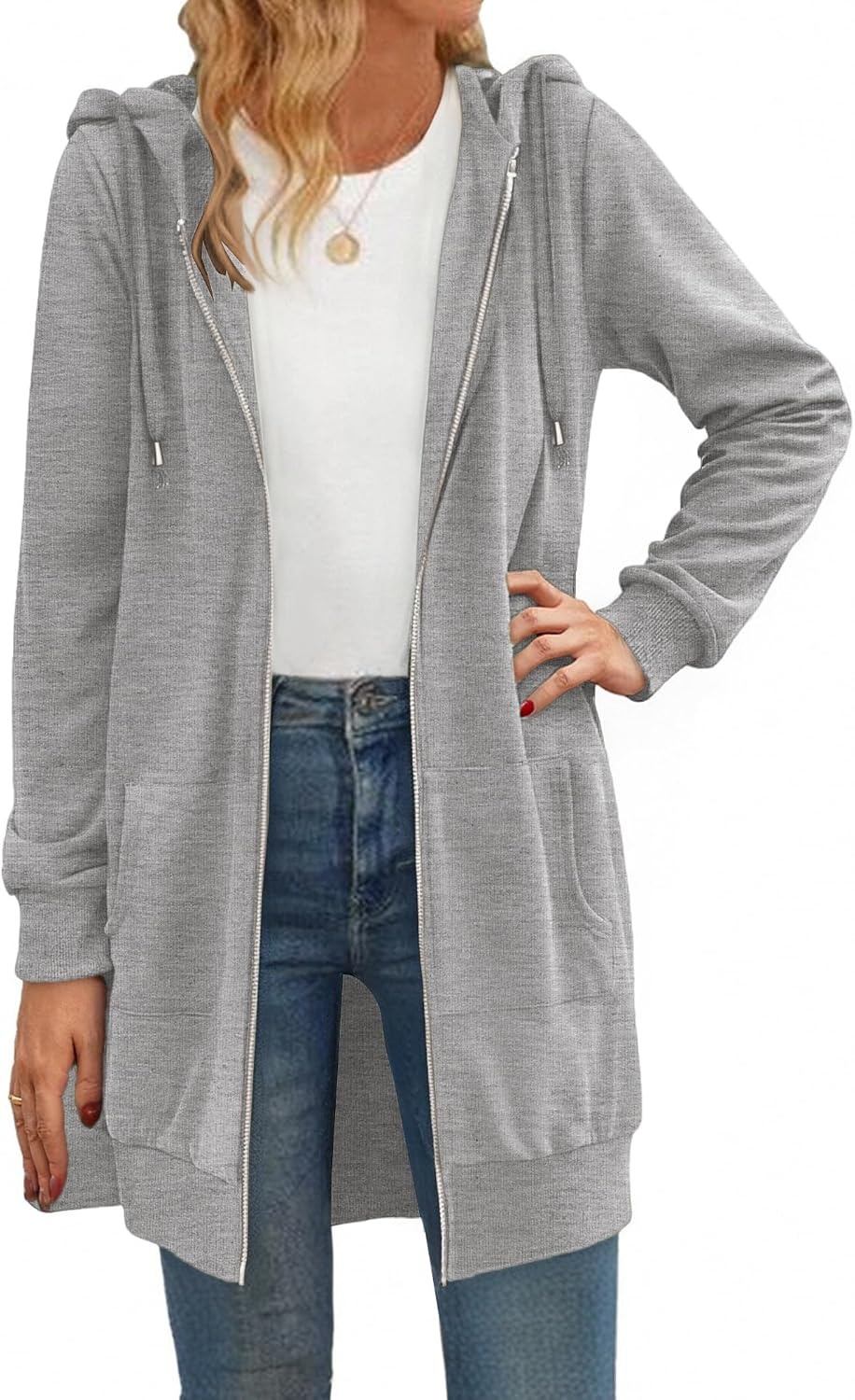 image:imageZeagoo Womens Zip Up Hoodies Long Tunic Sweatshirts Oversized Fleece Casual Long Sleeve 2026 Fall Hoodie Jacket CoatGrey
