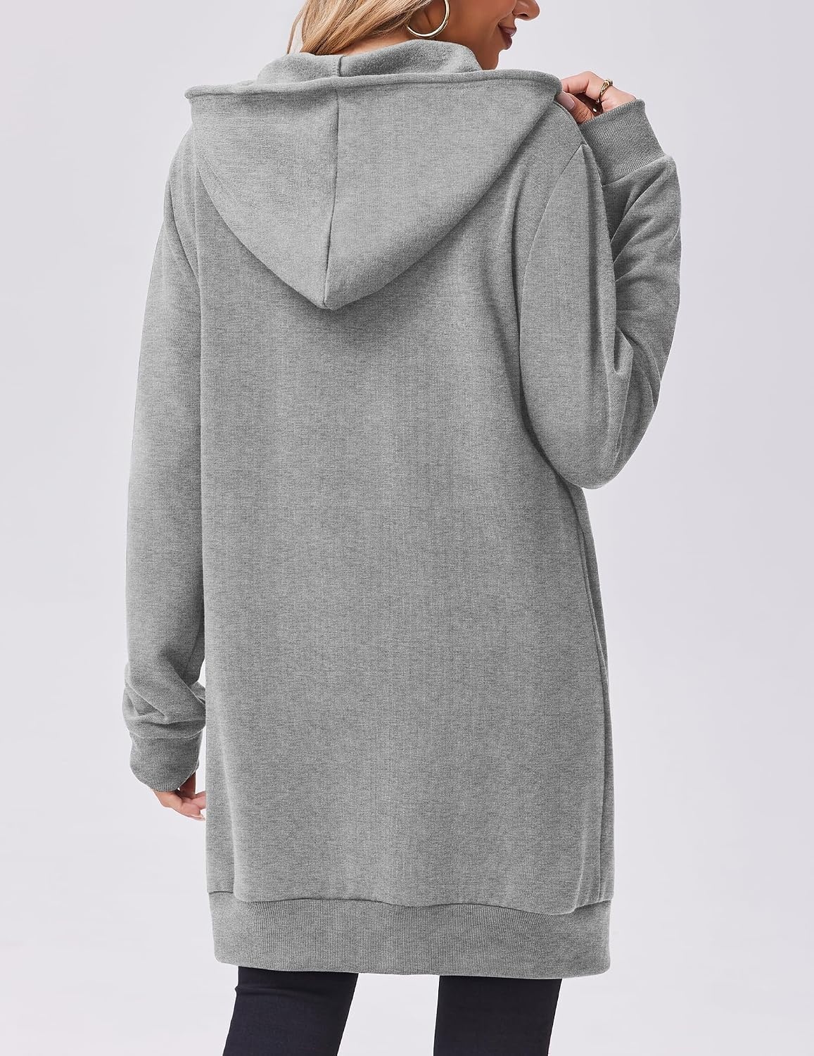 image:imageZeagoo Womens Zip Up Hoodies Long Tunic Sweatshirts Oversized Fleece Casual Long Sleeve 2026 Fall Hoodie Jacket CoatGrey