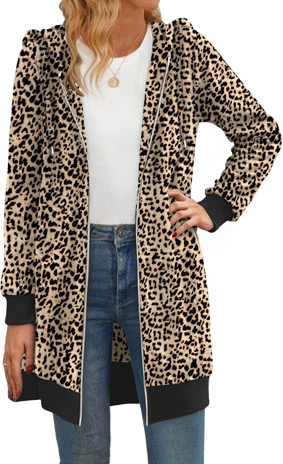image:imageZeagoo Womens Zip Up Hoodies Long Tunic Sweatshirts Oversized Fleece Casual Long Sleeve 2026 Fall Hoodie Jacket CoatLeopard Print