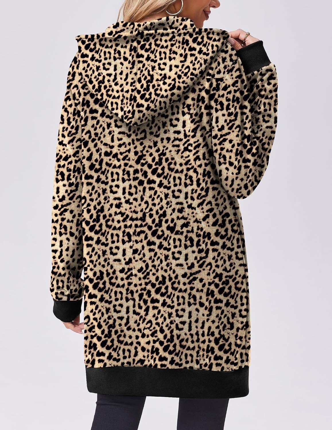 image:imageZeagoo Womens Zip Up Hoodies Long Tunic Sweatshirts Oversized Fleece Casual Long Sleeve 2026 Fall Hoodie Jacket CoatLeopard Print