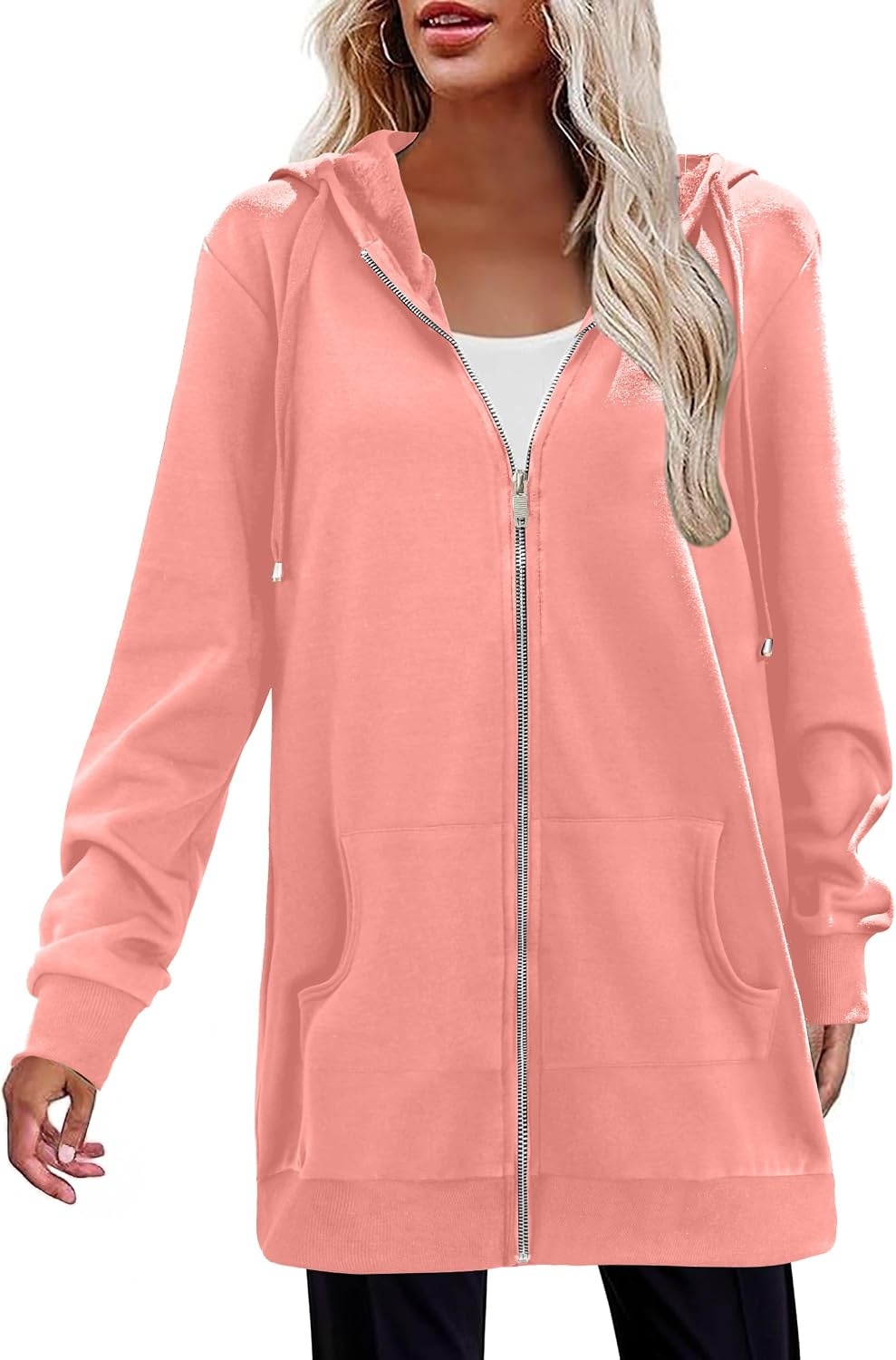 image:imageZeagoo Womens Zip Up Hoodies Long Tunic Sweatshirts Oversized Fleece Casual Long Sleeve 2026 Fall Hoodie Jacket CoatPink
